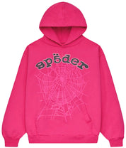 Sp5der Rhinestone Legacy Web Hoodie Pink & Black