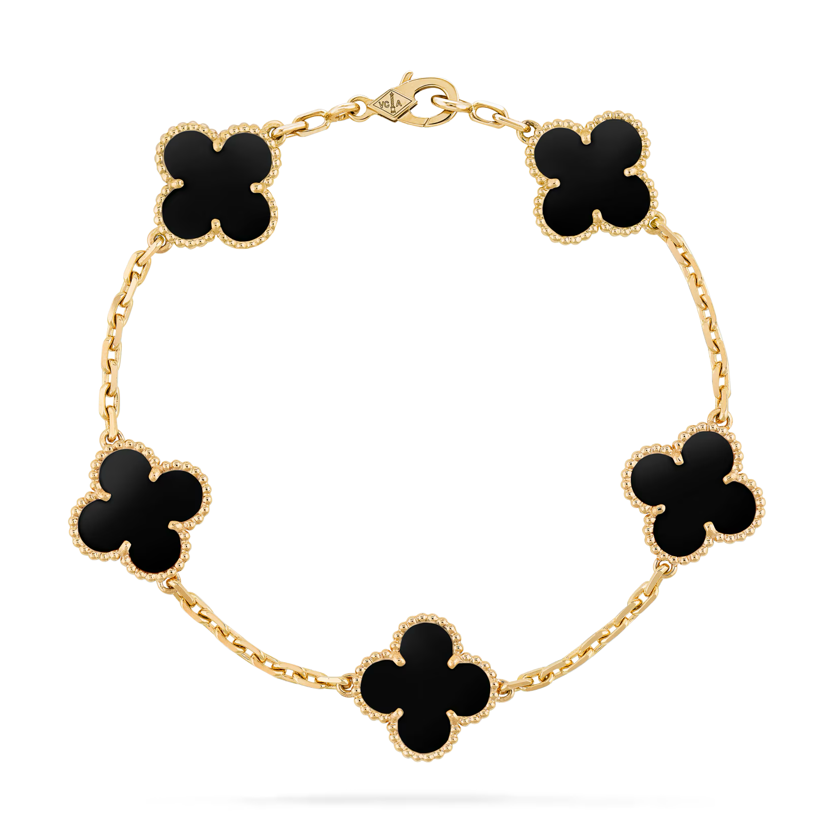 Van Cleef & Arpels Vintage Alhambra bracelet, 5 motifs 18K yellow gold, Onyx