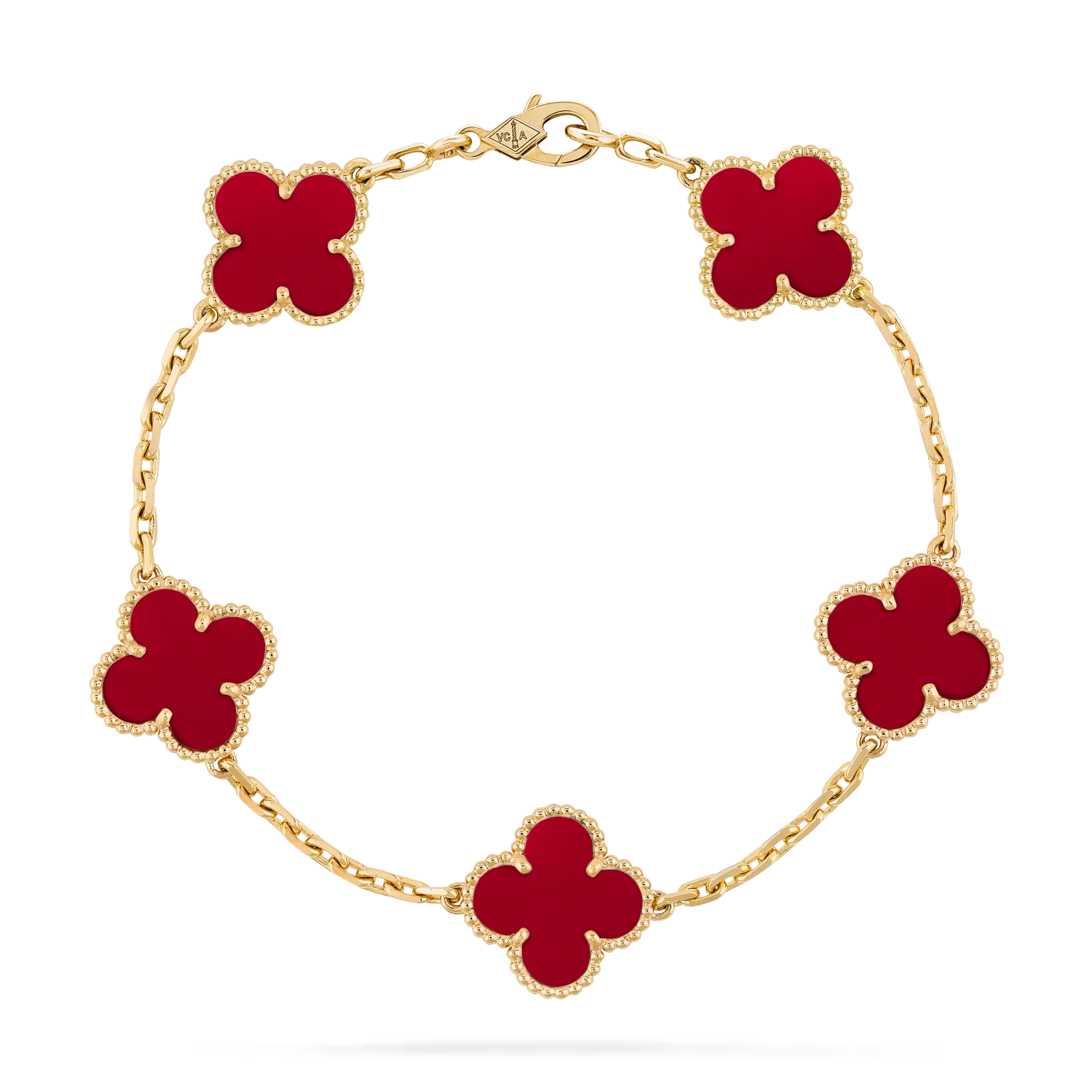 Van Cleef & Arpels Vintage Alhambra bracelet, 5 motifs 18K yellow gold, Carnelian