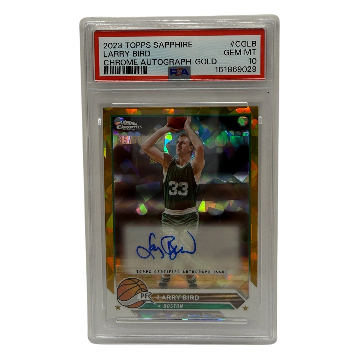 2023 Topps Chrome Sapphire Larry Bird Autograph Gold Refractor /50 PSA 10 GEM MINT — photo 1