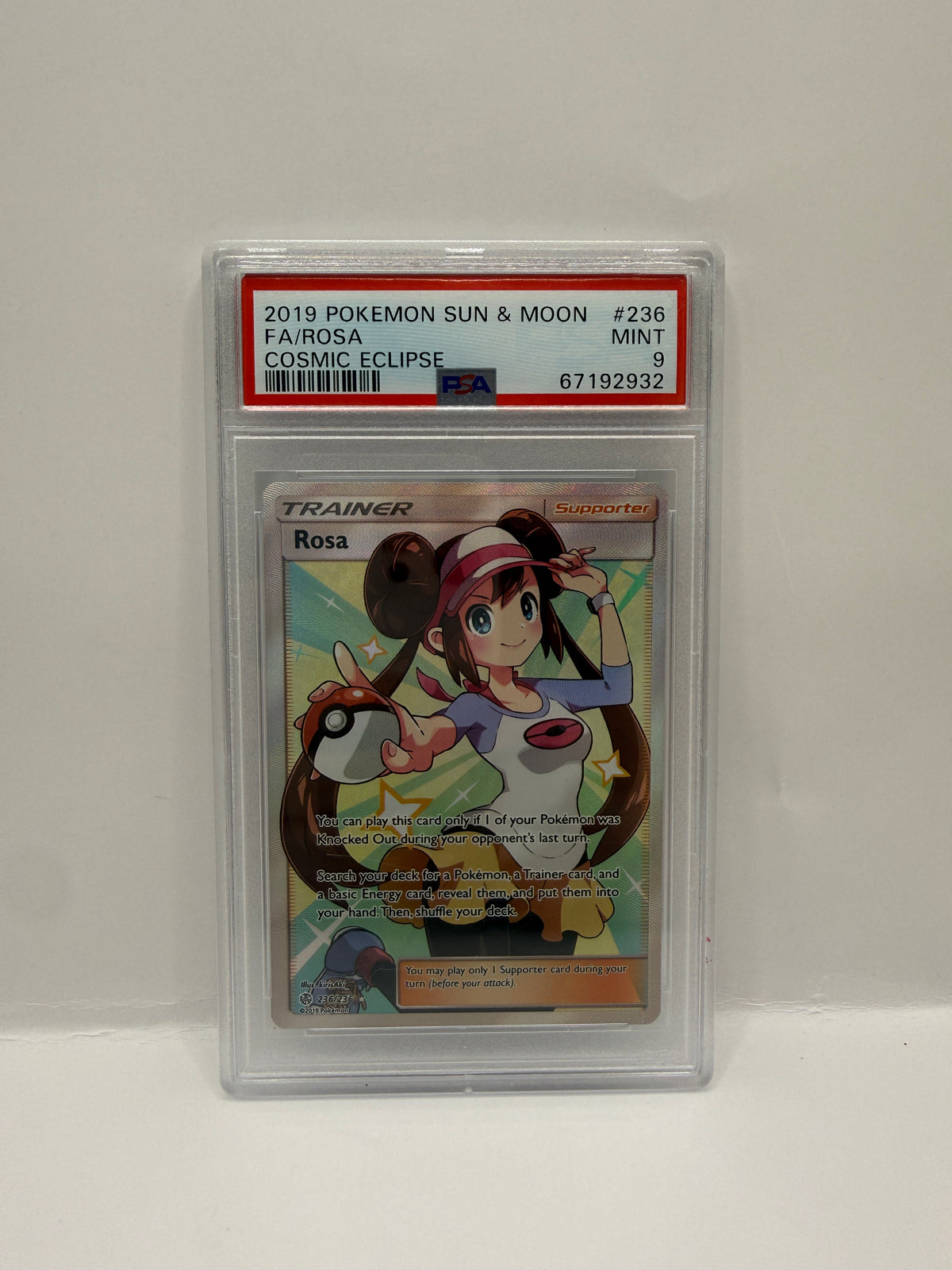 2019 Pokémon Sun & Moon Cosmic Eclipse Rosa Full Art #236 PSA 9 MINT