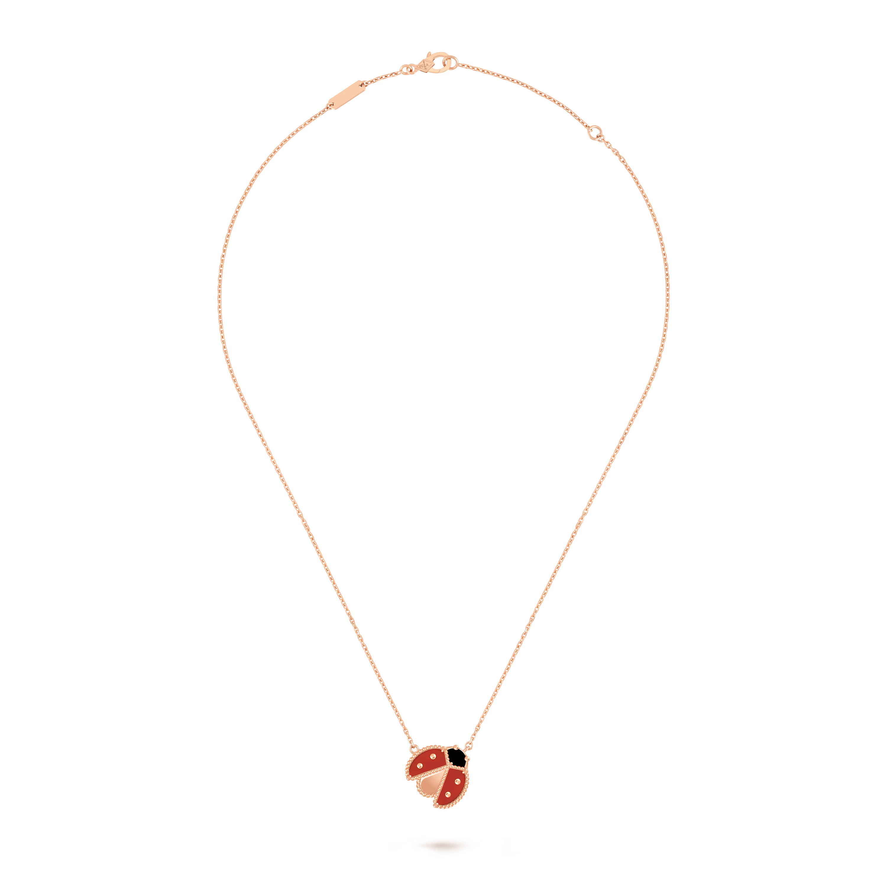 Van Cleef & Arpels Lucky Spring pendant, open wings ladybug 18K rose gold, Carnelian, Onyx