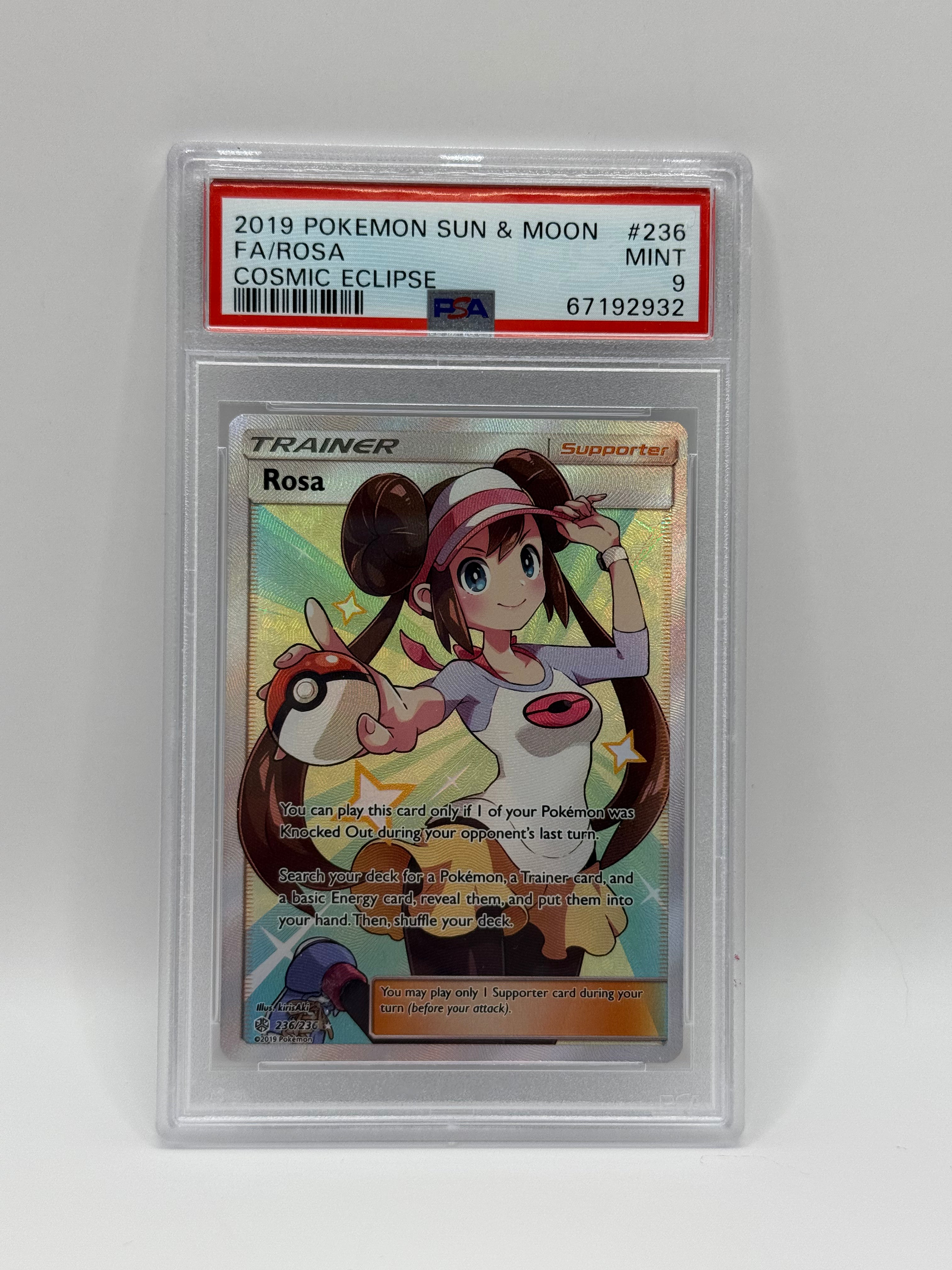 2019 Pokémon Cosmic Eclipse Rosa Full Art 236/236 PSA 9 MINT (Sun & Moon)