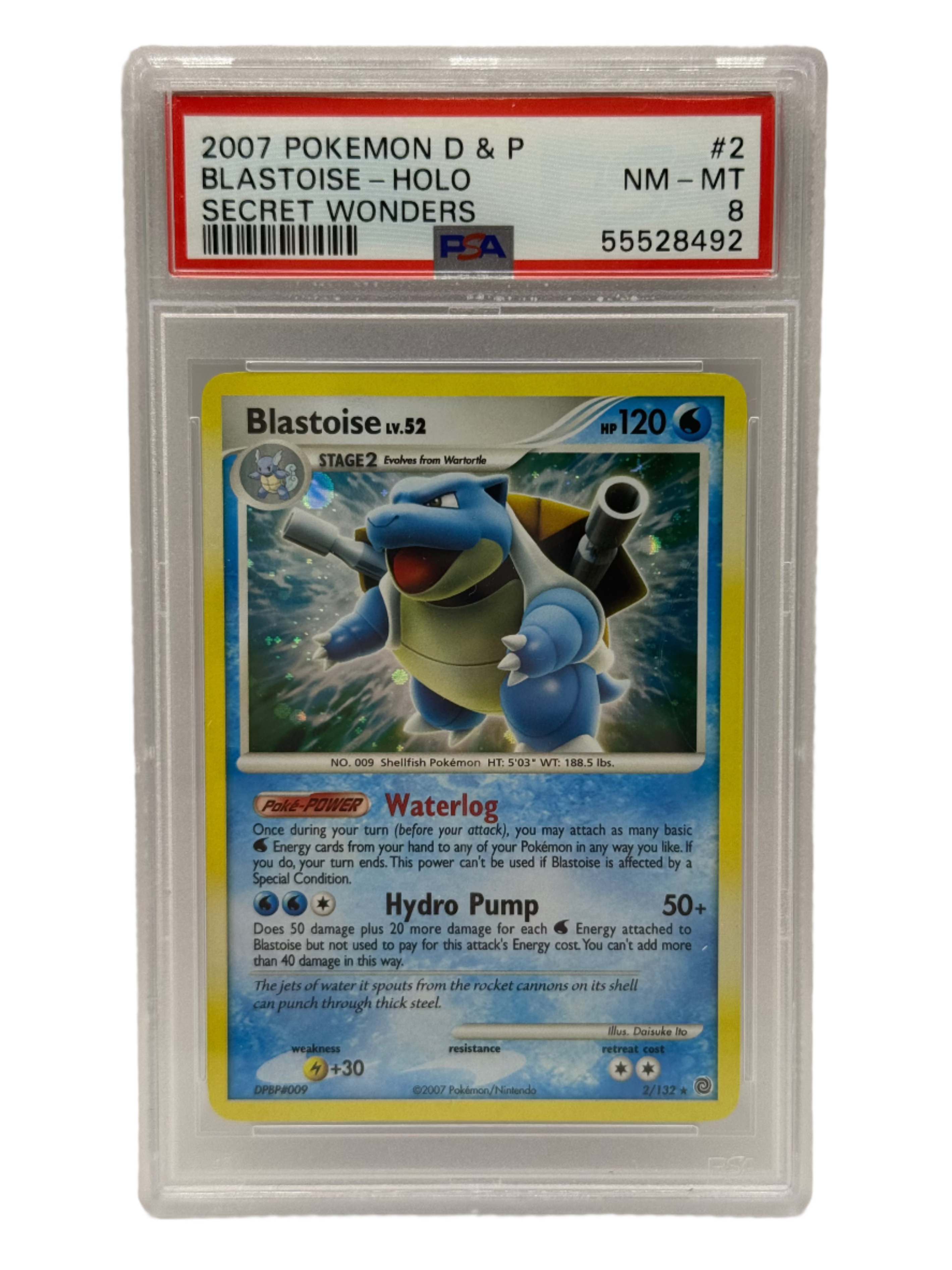2007 Pokemon D & P Secret Wonders Blastoise Holo 2/132 PSA 8 NEAR MINT - MINT