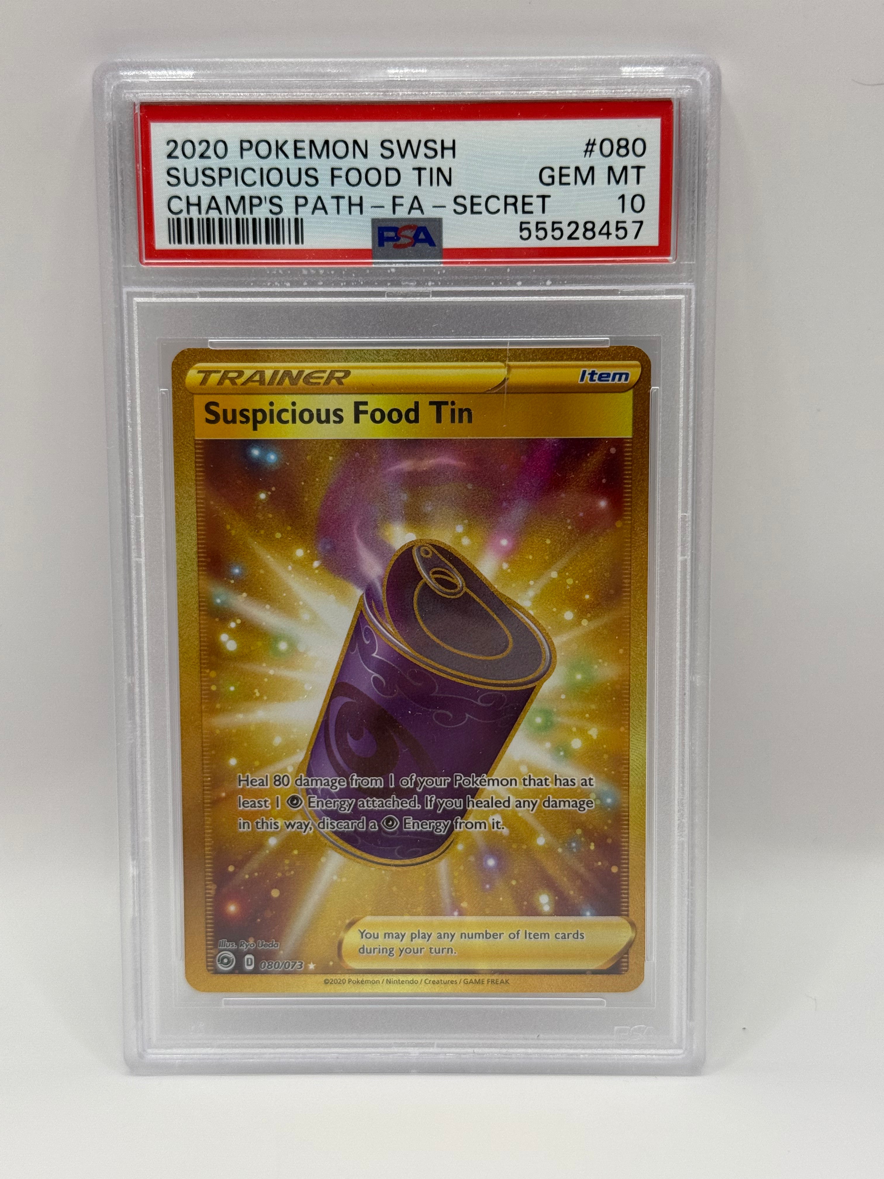 2020 Pokémon Champion's Path Suspicious Food Tin Gold Secre Rare 080/073 PSA 10 GEM MINT