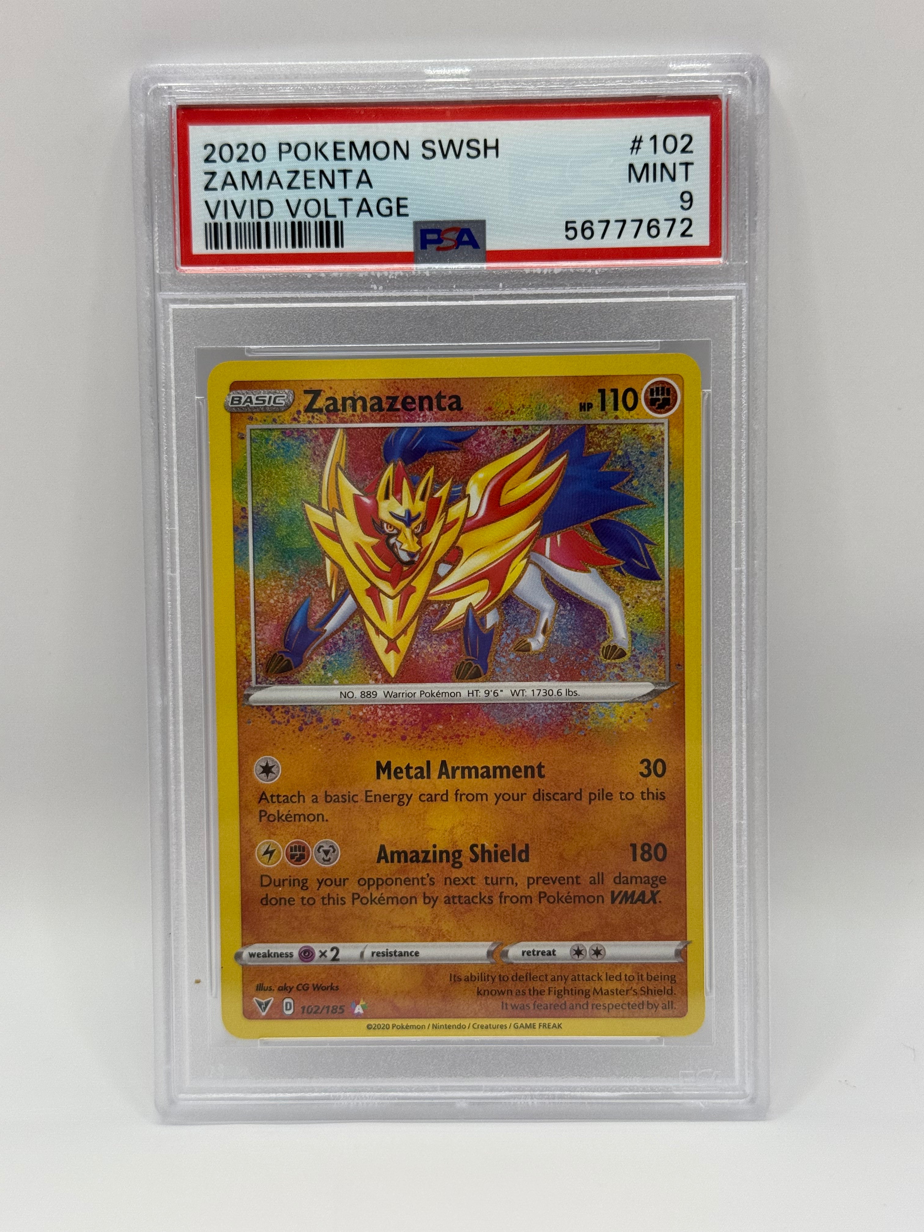 2020 Pokémon Vivid Voltage Zamazenta Amazing Rare 102/185 PSA 9 MINT