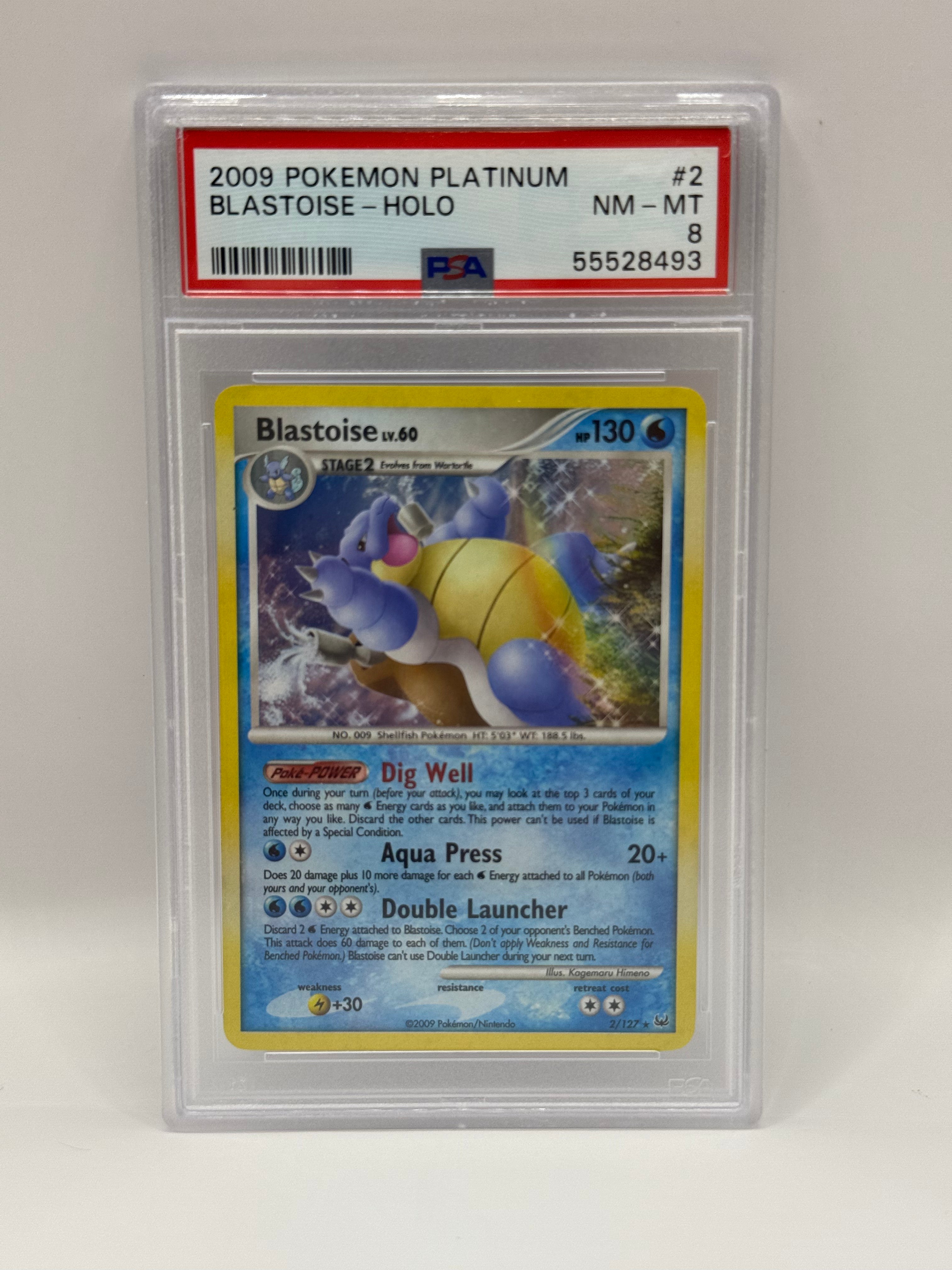 2009 Pokémon Platinum Blastoise Holo 2/127 PSA 8 NEAR MINT - MINT