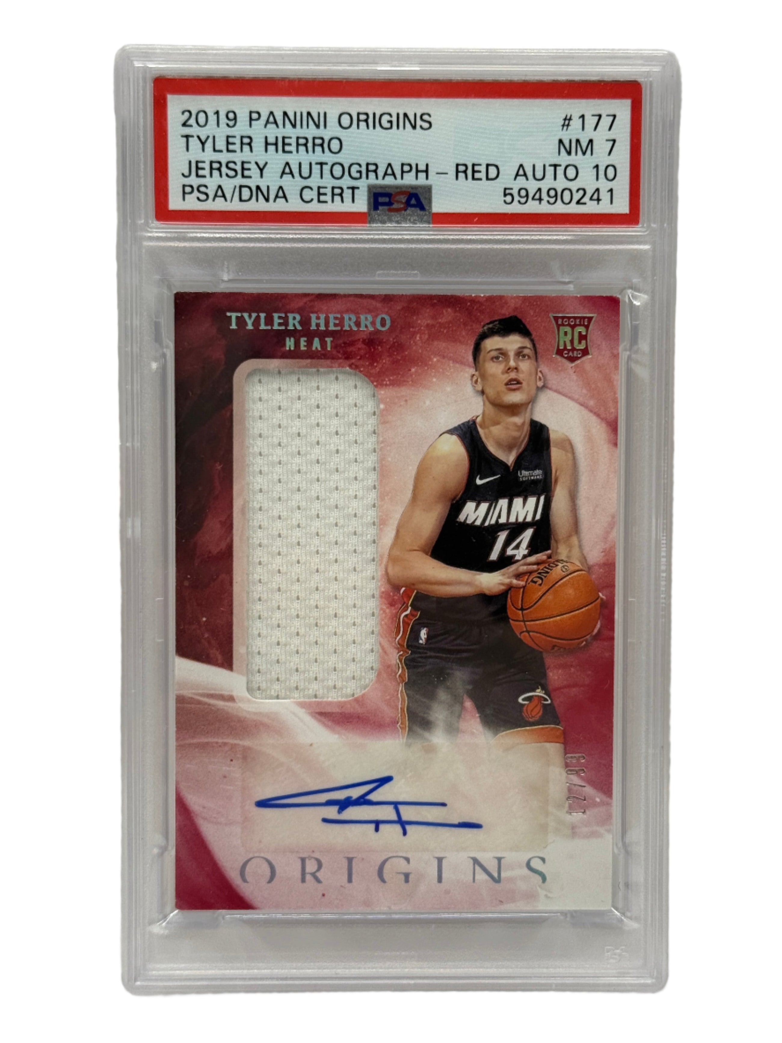 2019 Panini Origins Tyler Herro Jersey Autograph - Red /99 Rookie Card #177 PSA 7 NEAR MINT & AUTO 10