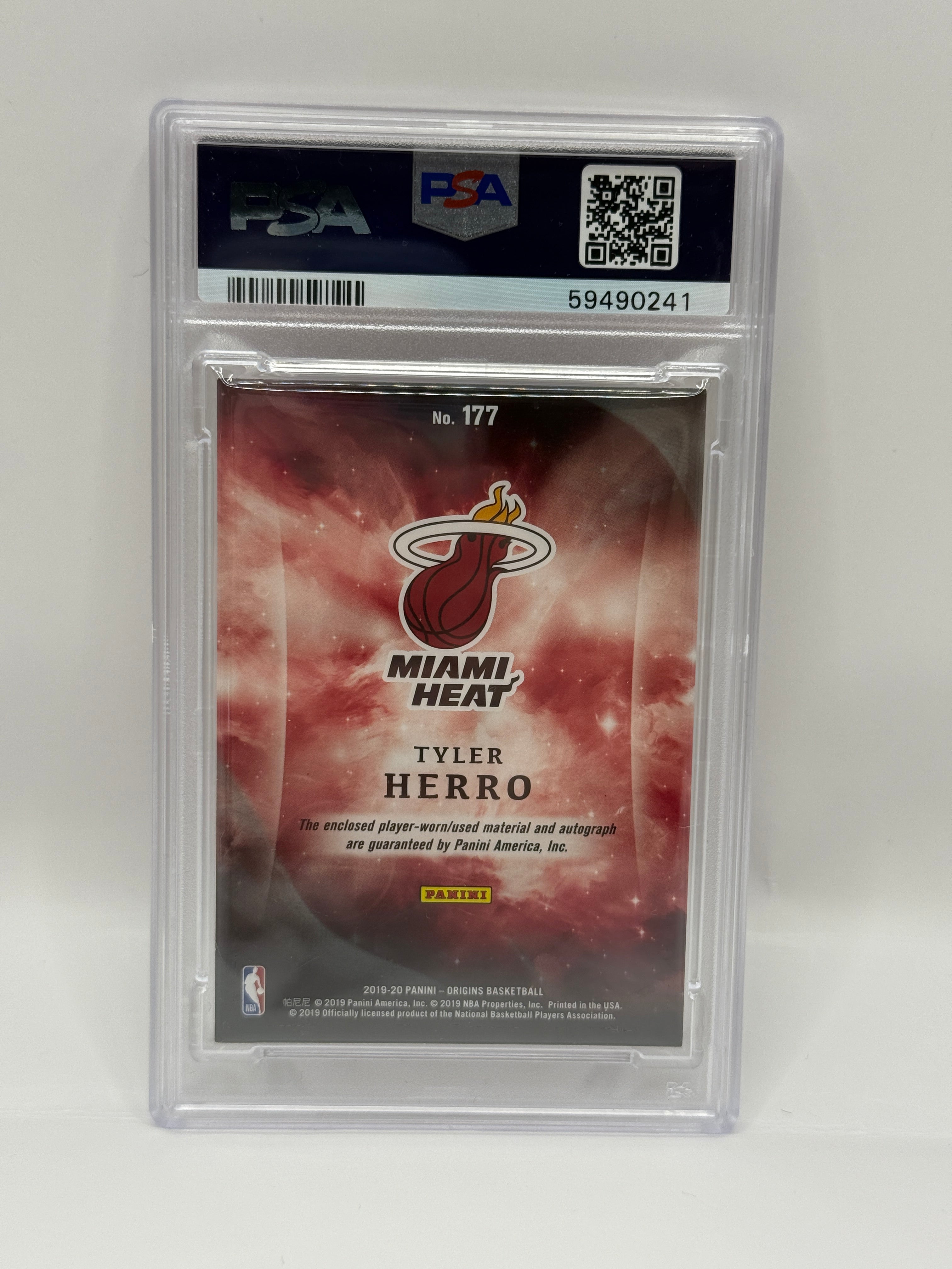2019 Panini Origins Tyler Herro Jersey Autograph - Red /99 Rookie Card #177 PSA 7 NEAR MINT & AUTO 10