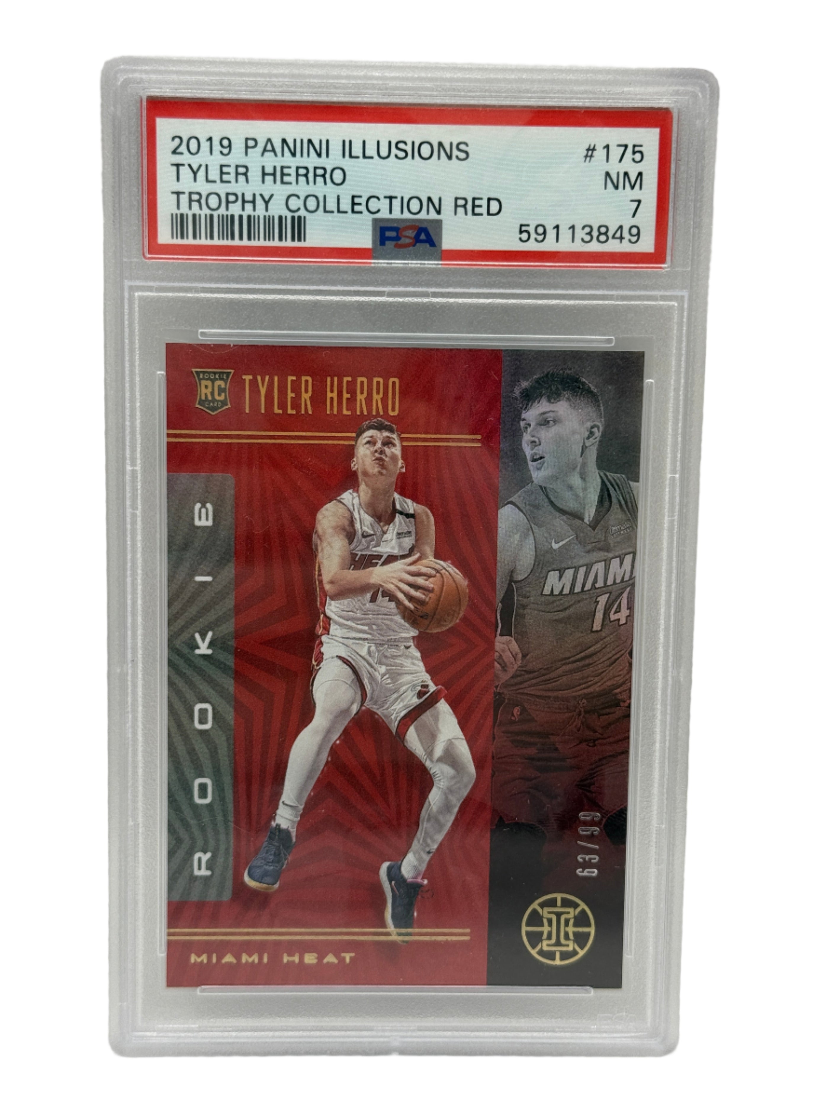 2019 Panini Illusions Tyler Herro Trophy Collection Red /99 Rookie Card #175 PSA 7 NEAR MINT