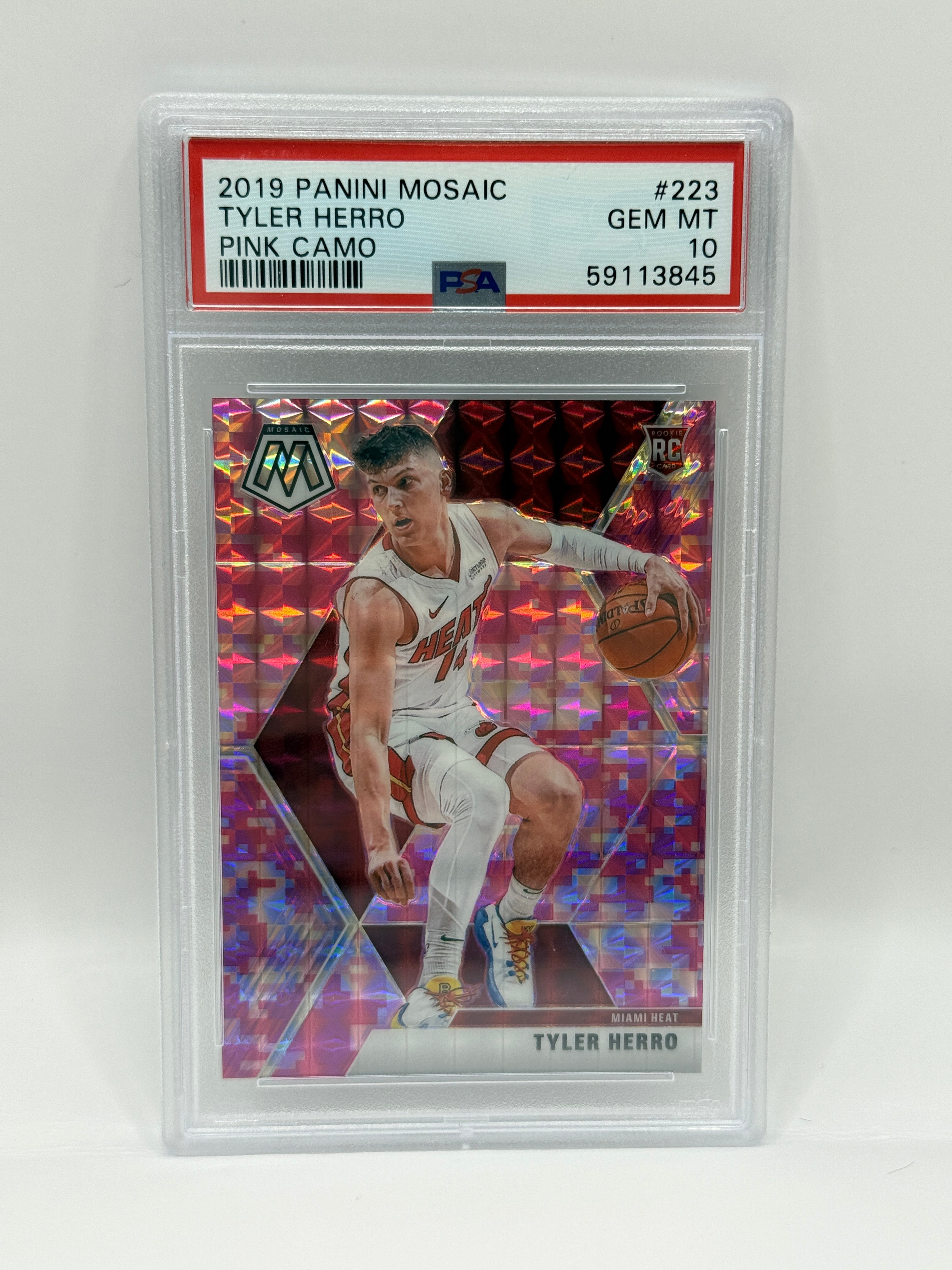 2019 Panini Mosaic Tyler Herro Pink Camo Rookie Card #223 PSA 10 GEM MINT