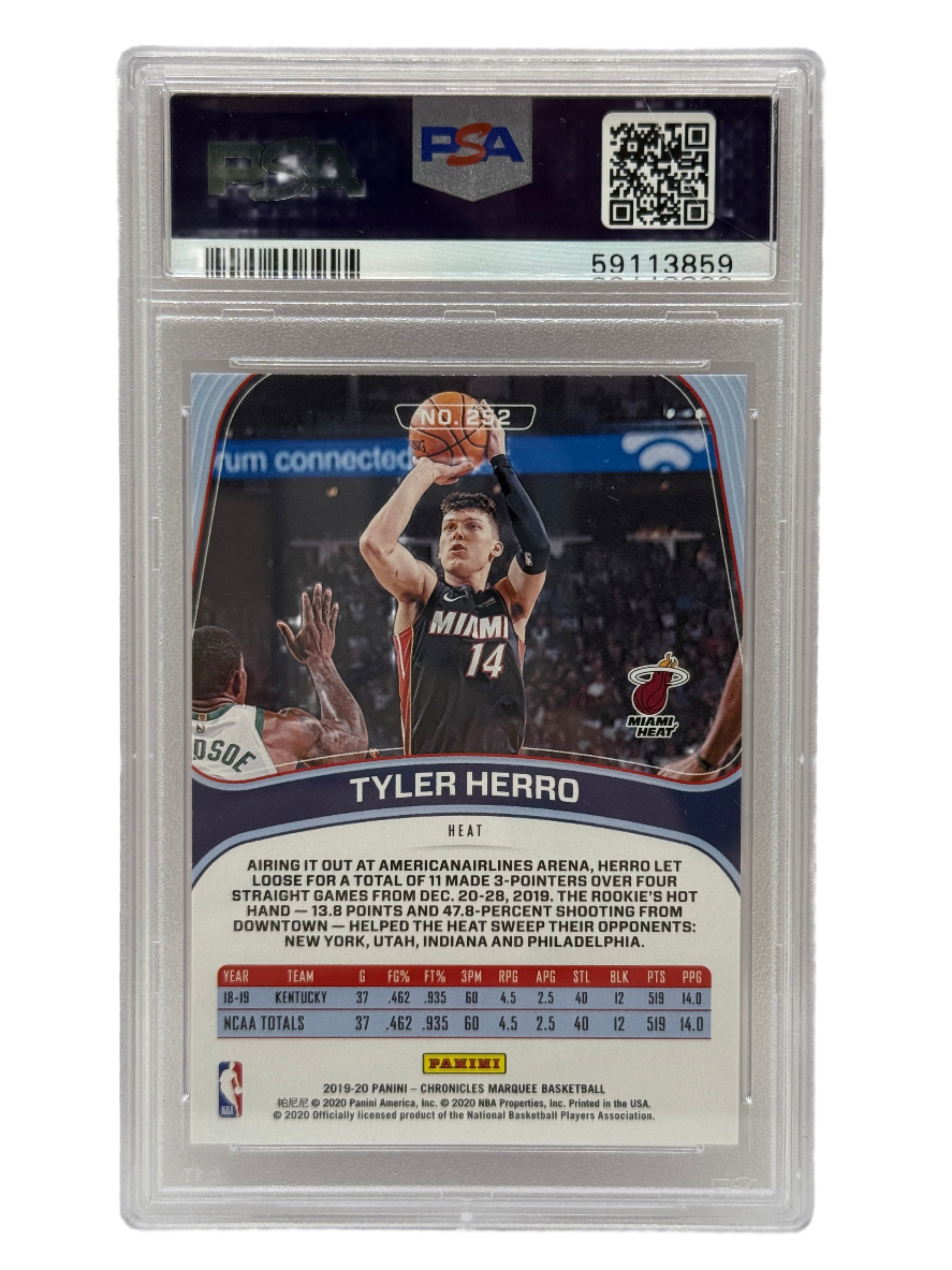 2019 Panini Chronicles Tyler Herro Pink Rookie Card #252 PSA 10 GEM MINT