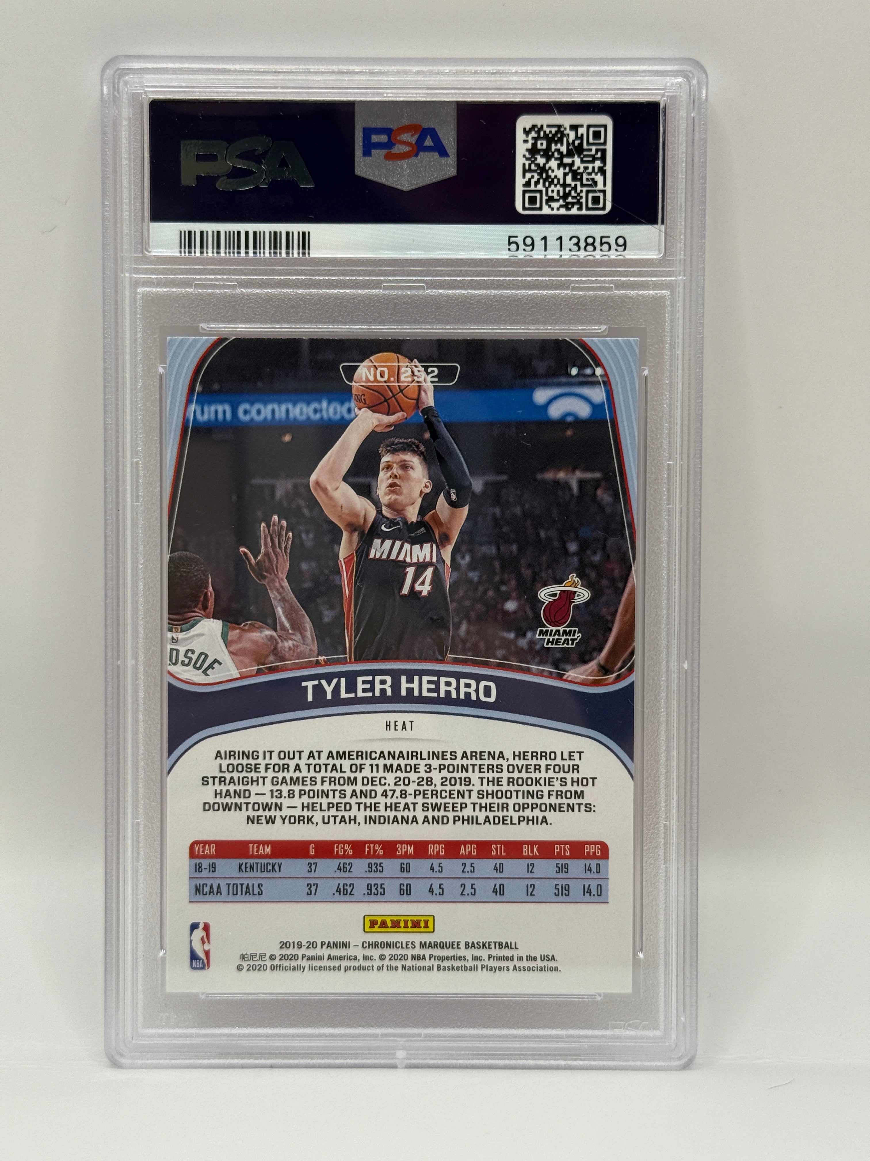 2019 Panini Chronicles Tyler Herro Pink Rookie Card #252 PSA 10 GEM MINT
