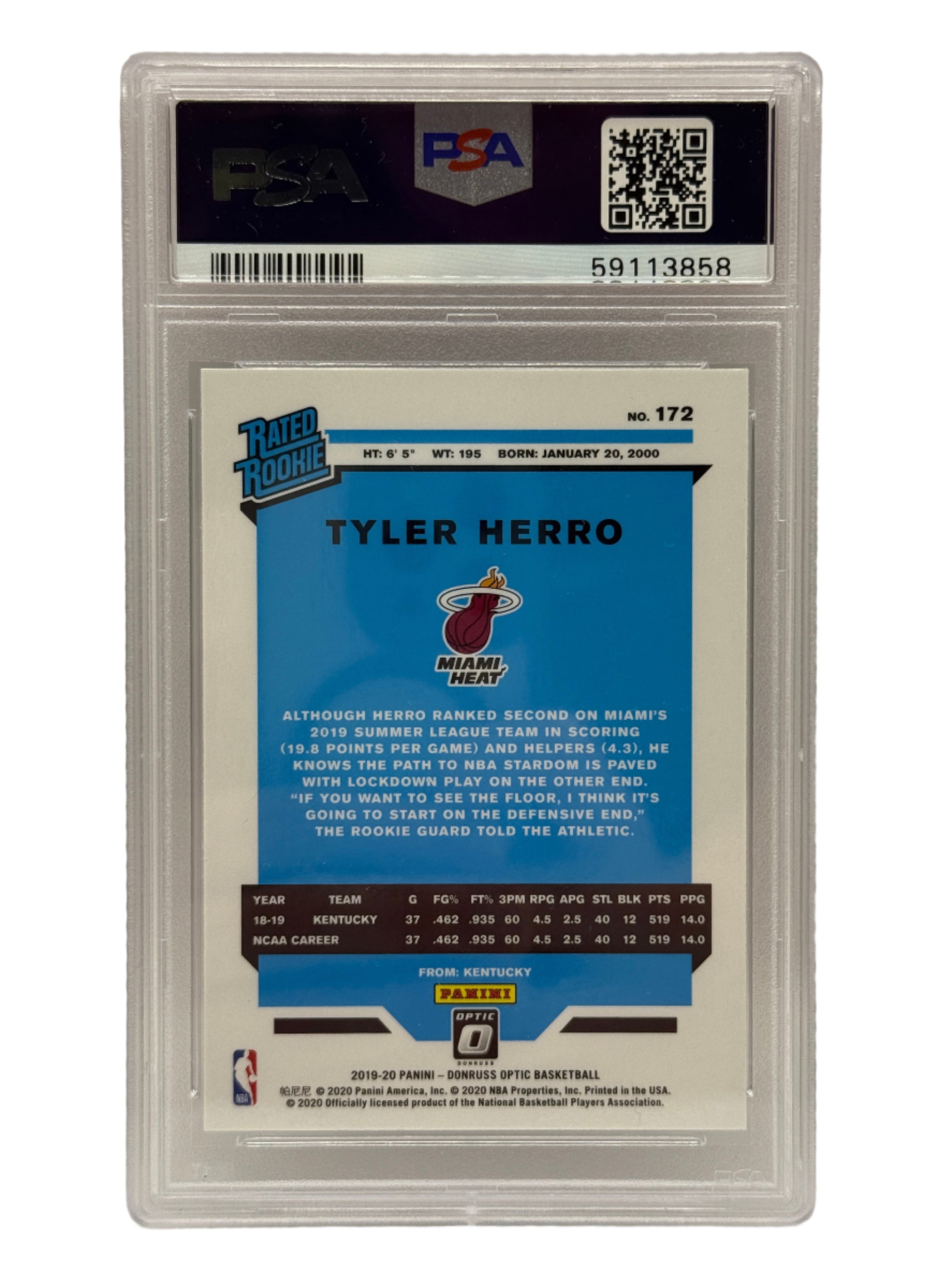2019 Panini Donruss Optic Tyler Herro Base Rookie Card #172 PSA 10 GEM MINT