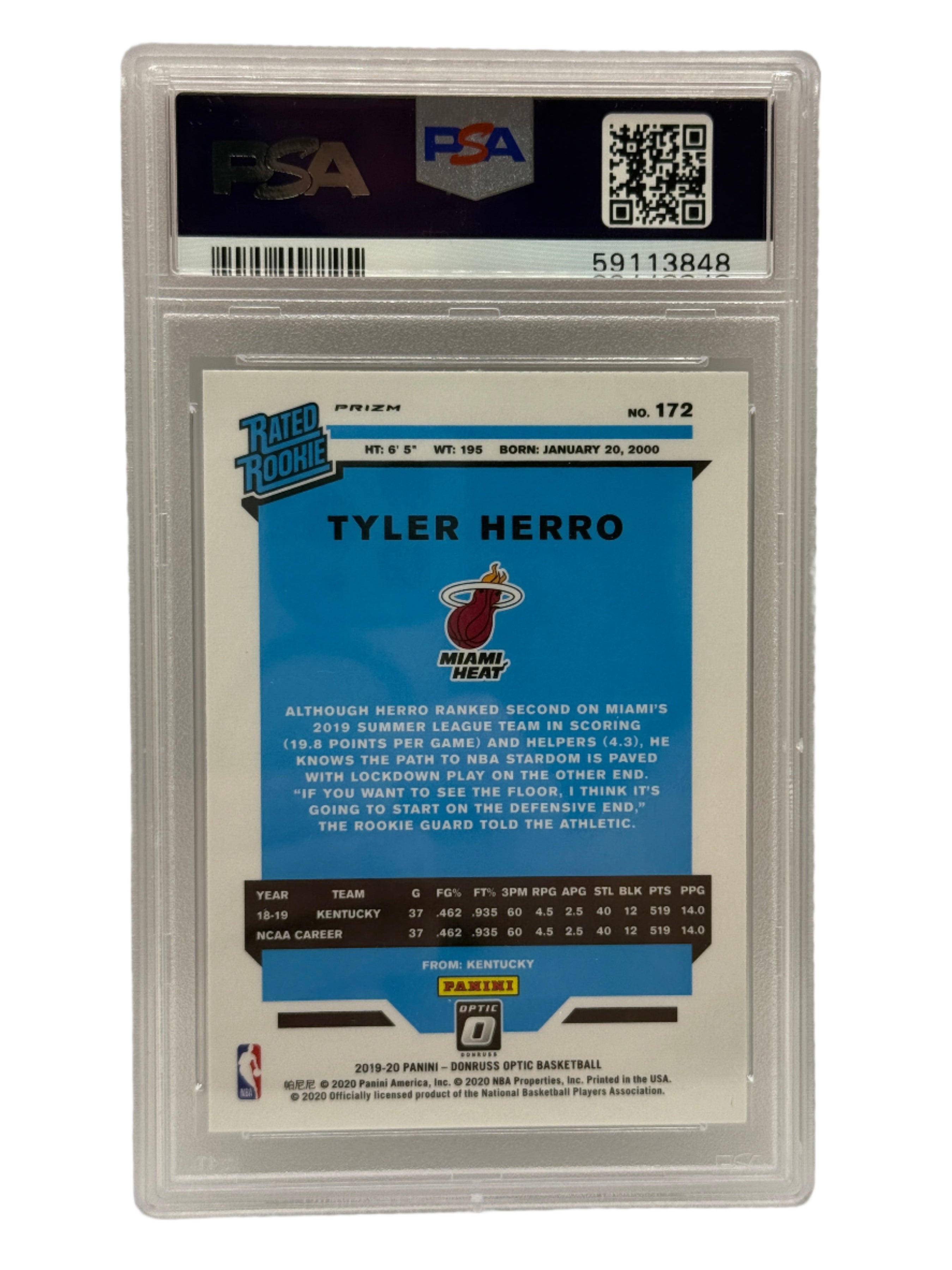 2019 Panini Donruss Optic Tyler Herro Holo Rookie Card #172 PSA 9 MINT
