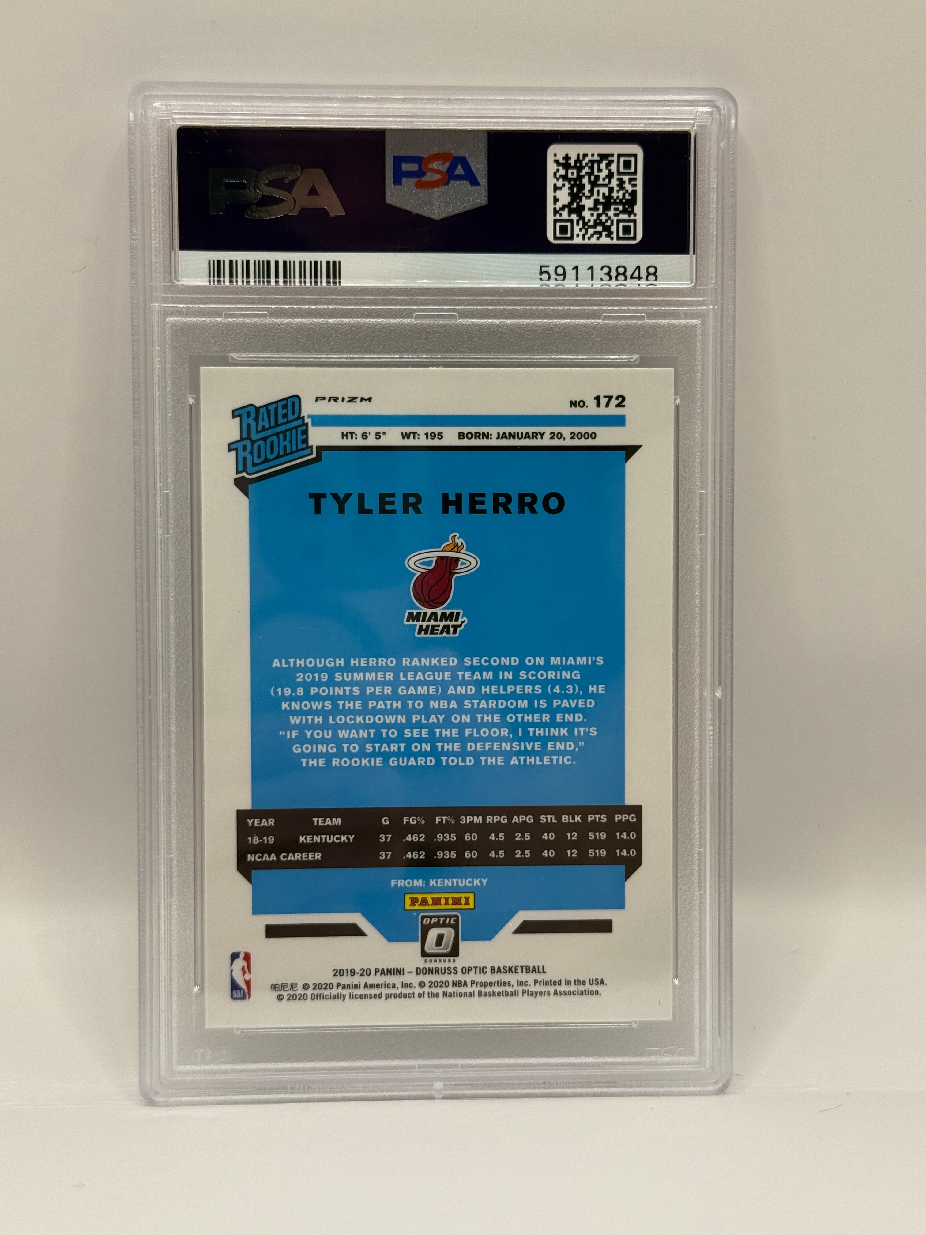 2019 Panini Donruss Optic Tyler Herro Holo Rookie Card #172 PSA 9 MINT