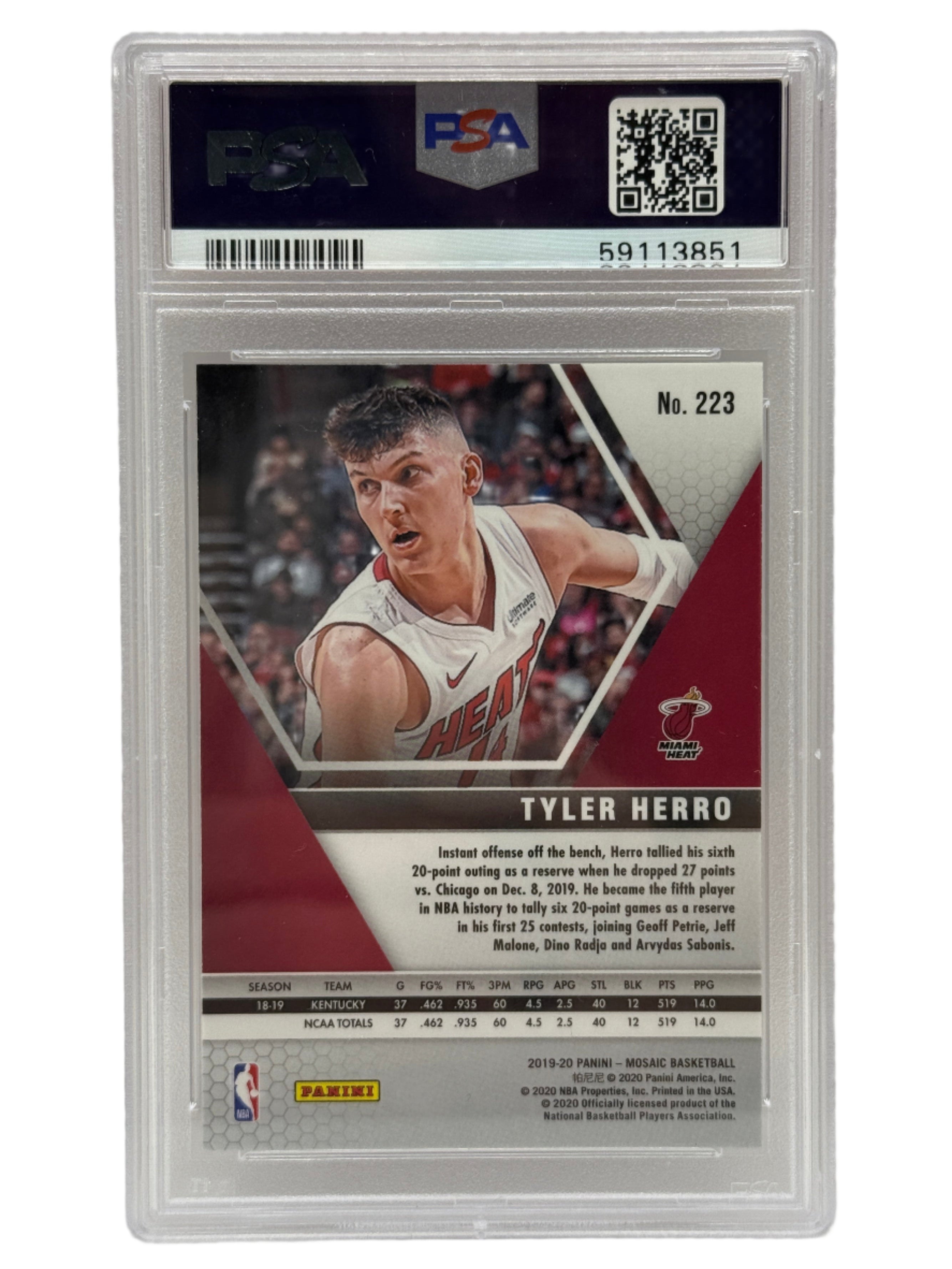 2019 Panini Mosaic Tyler Herro Rookie Card #223 PSA 9 MINT