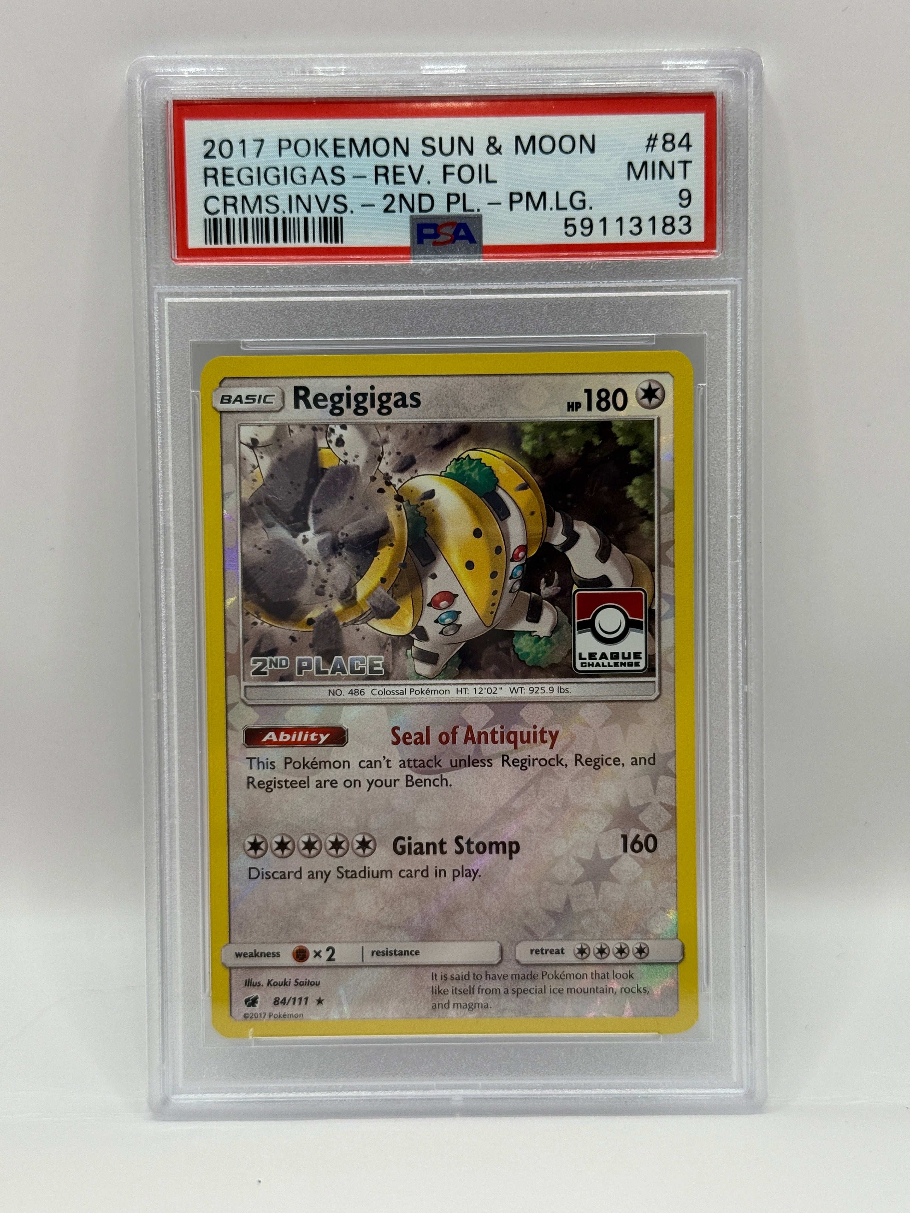 2017 Pokémon League Crismon Invasion Regigigas 2nd Place Reverse Holo 84/111 PSA 9 MINT