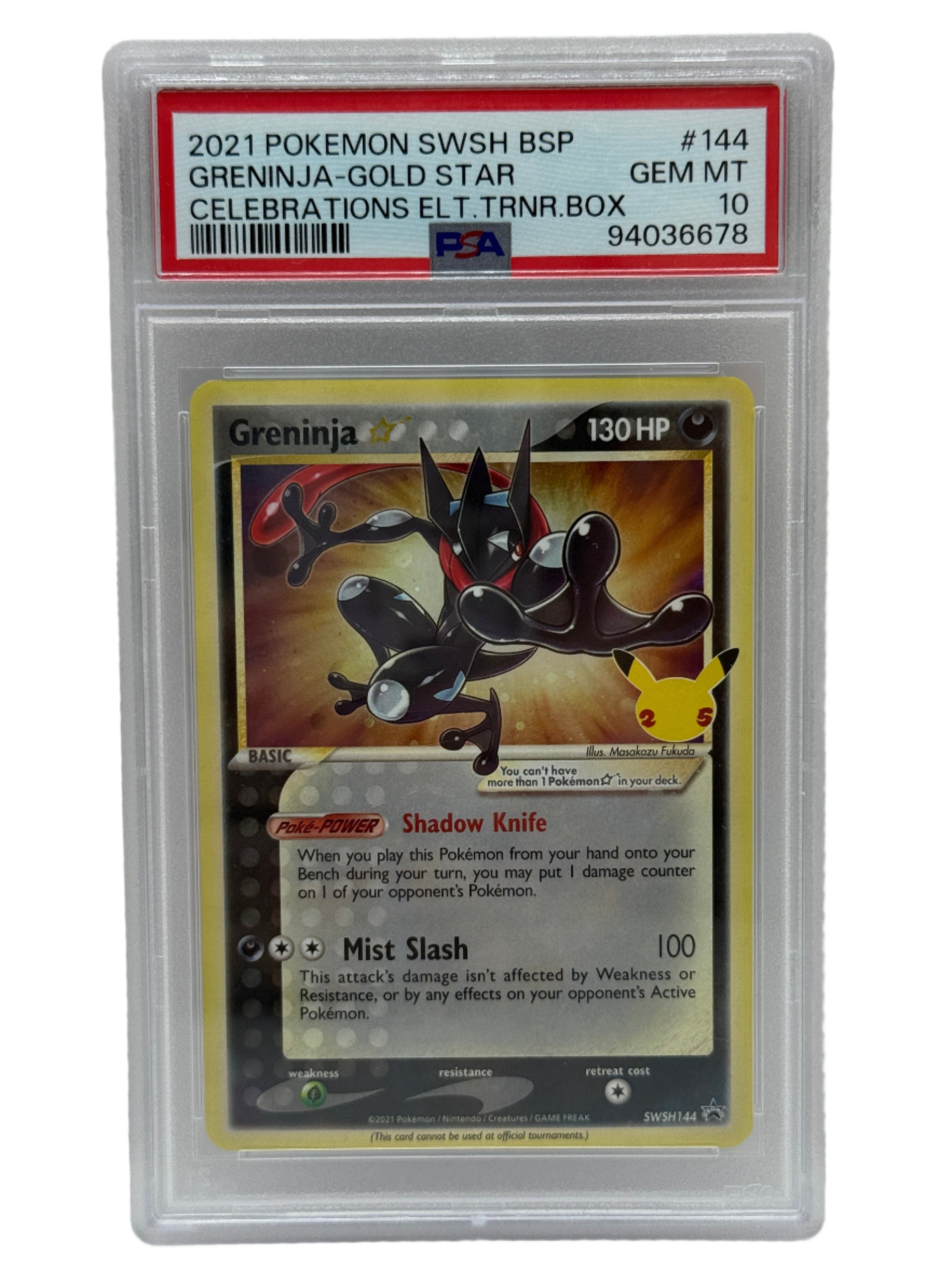 2021 Pokémon SWSH Celebrations ETB Greninja Gold Star SWSH144 PSA 10 GEM MINT