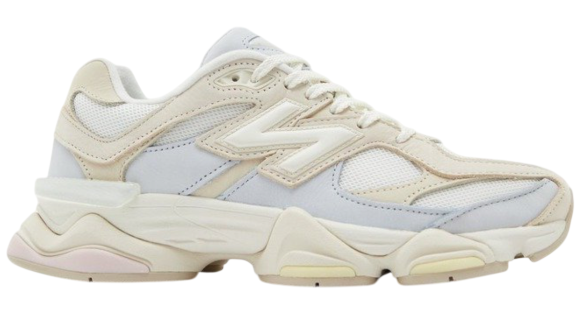 Beige and white sneaker on a white background