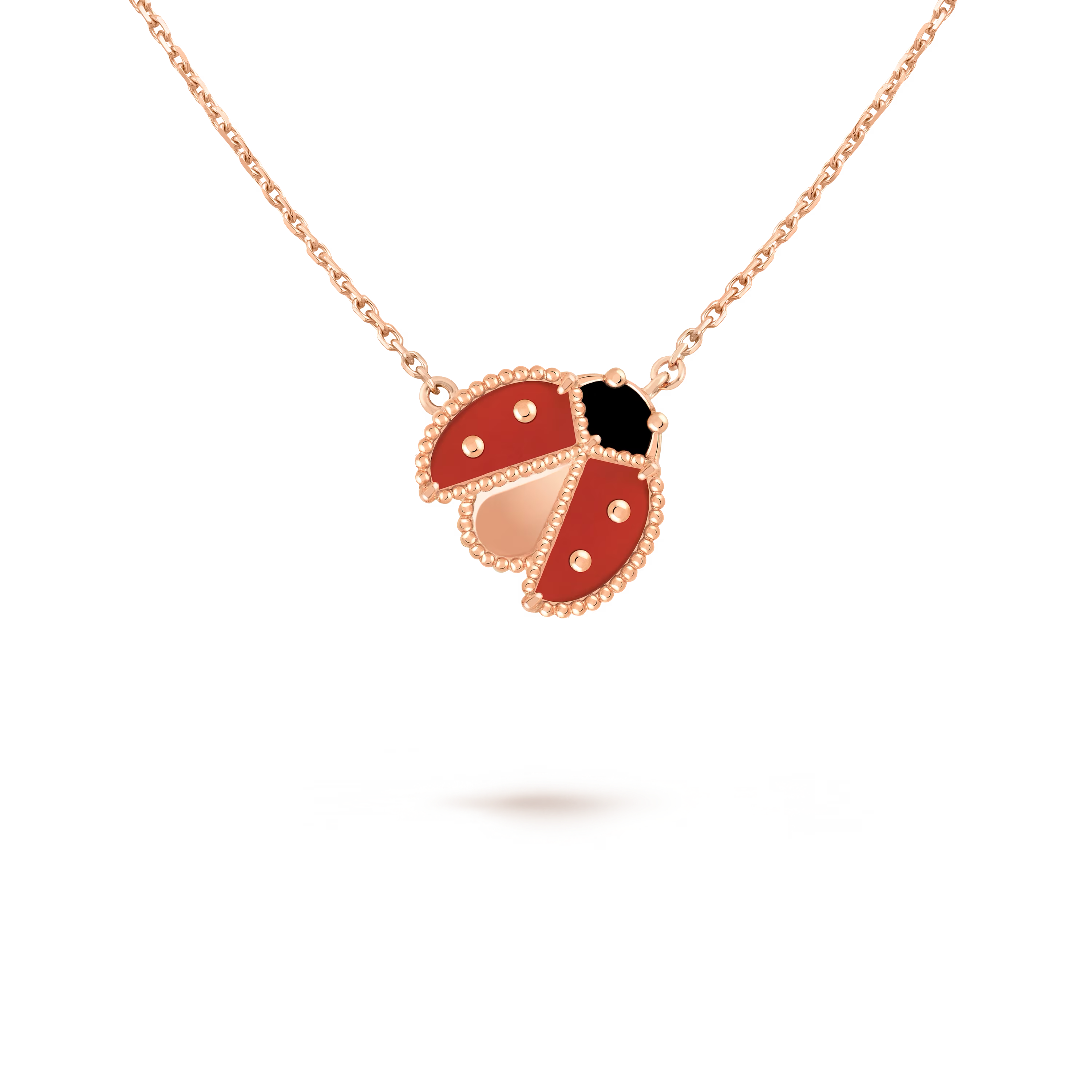 Van Cleef & Arpels Lucky Spring pendant, open wings ladybug 18K rose gold, Carnelian, Onyx