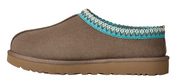 Brown slipper with blue trim on a white background