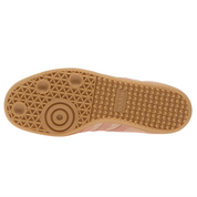 Close-up of a shoe sole with a textured pattern on a white background