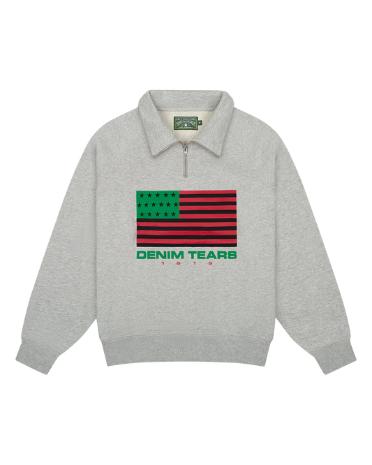 Denim Tears ADG Pan African American Flag Half Zip Grey