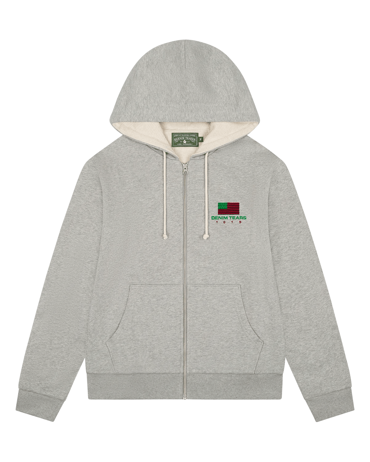 Denim Tears 1619 Pan African American Flag Thermal Lined Zip Hoodie Grey