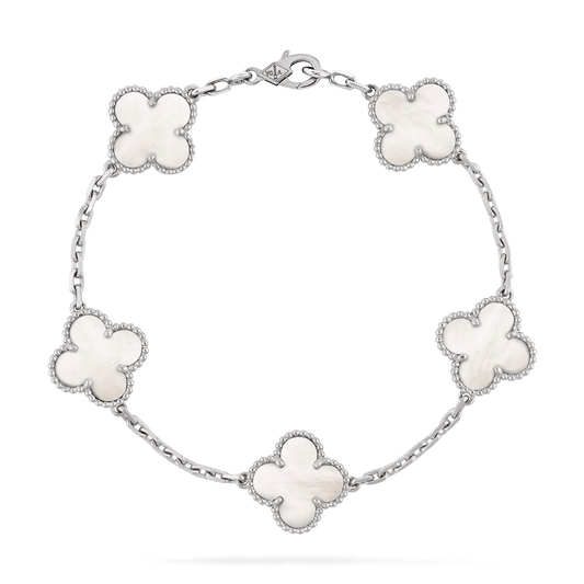 Van Cleef & Arpels Vintage Alhambra bracelet, 5 motifs 18K white gold, Mother-of-pearl