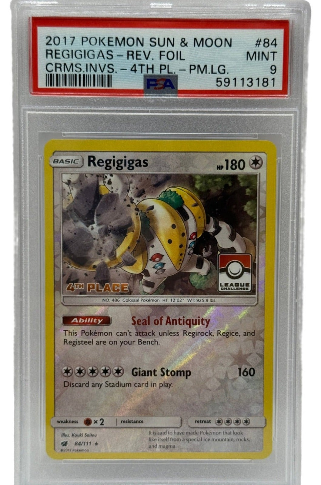 2017 Pokémon League Crismon Invasion Regigigas 2nd Place Reverse Holo 84/111 PSA 9 MINT
