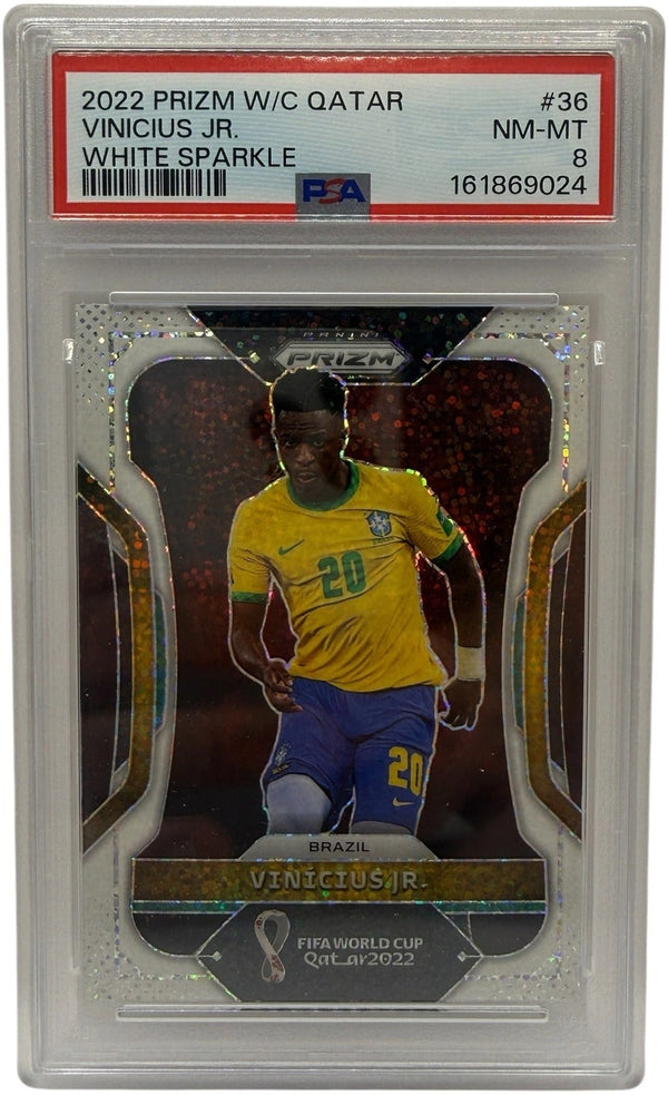 2022 Panini Prizm World Cup Qatar 2024 Vinicius Jr. White Sparkle #36 PSA 8 NM-MT — front