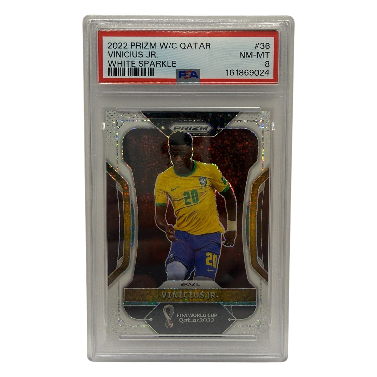 2022 Panini Prizm World Cup Qatar 2024 Vinicius Jr. White Sparkle #36 PSA 8 NM-MT — front