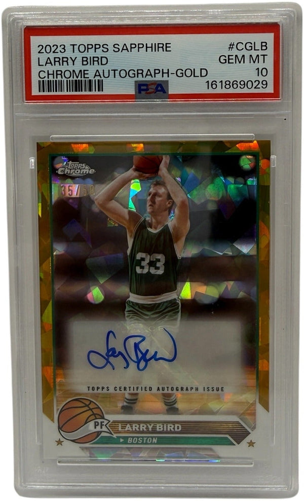 2023 Topps Chrome Sapphire Larry Bird Autograph Gold Refractor /50 PSA 10 GEM MINT — photo 1