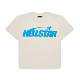 Hellstar Studios T-Shirt Classica con Stampa a Gel Beige e Azzurro Chiaro