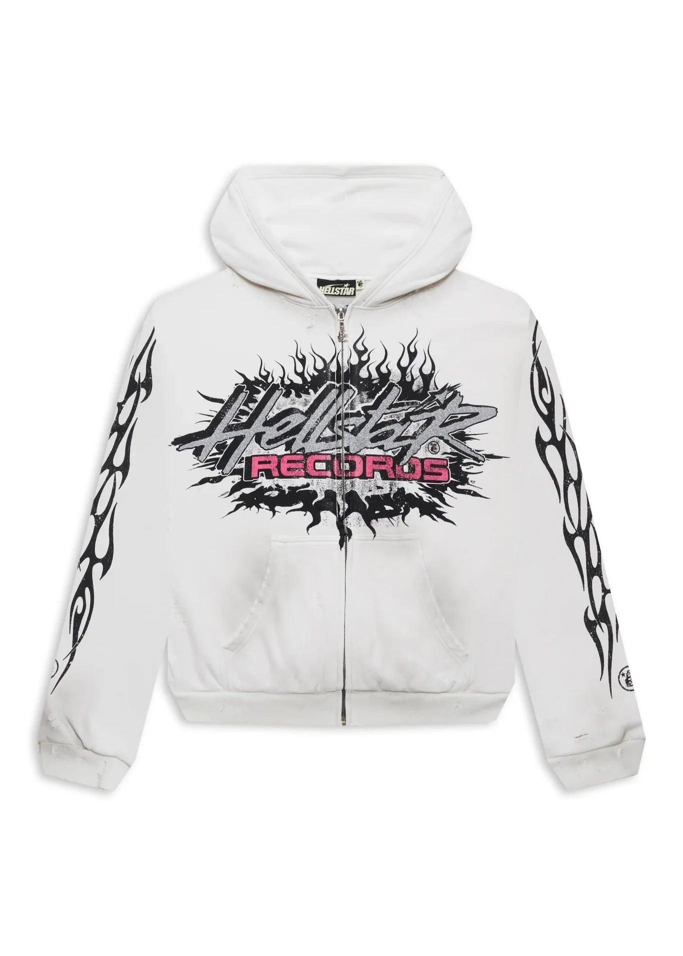 Hellstar Records Glitter Zip-Up Hoodie White