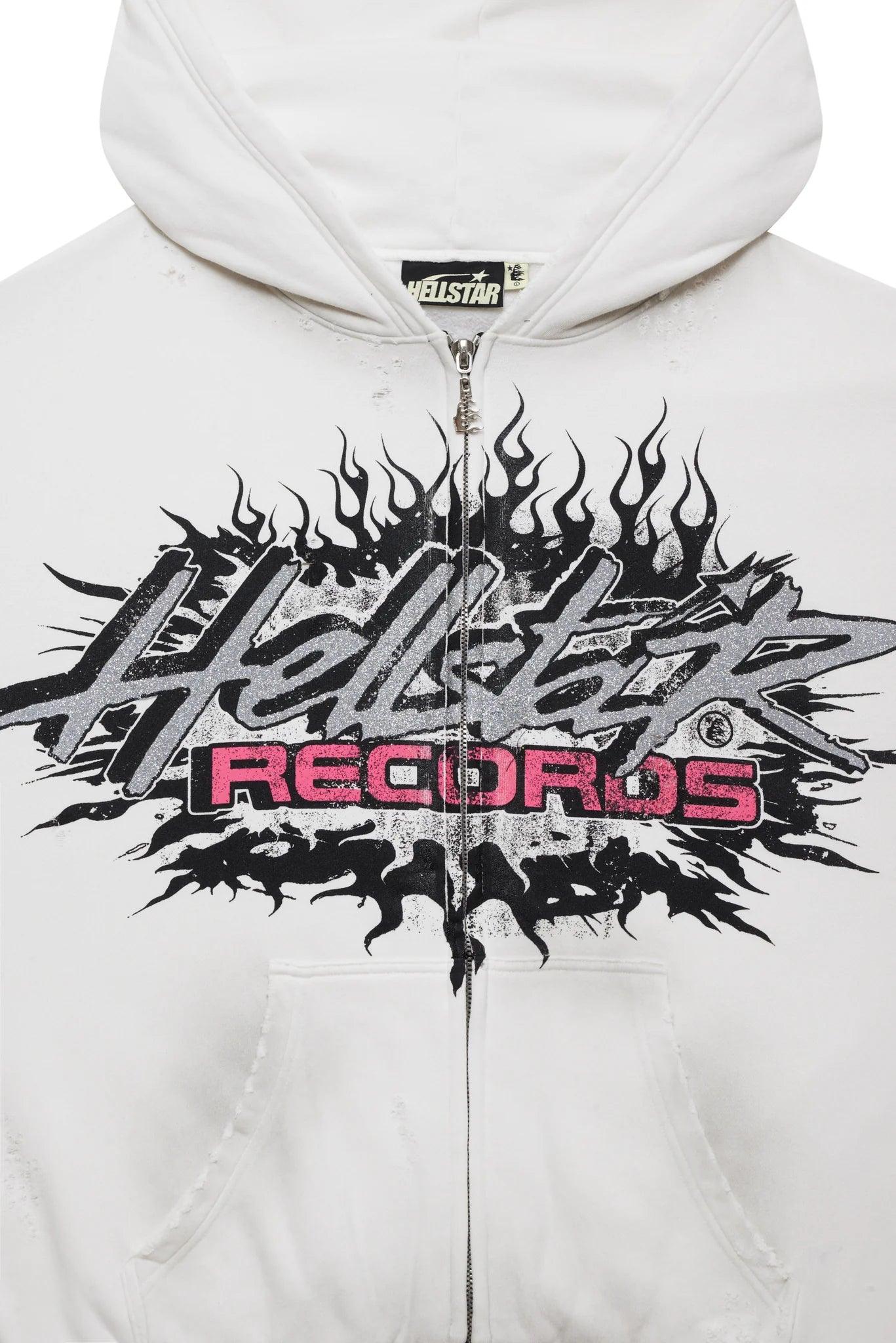 Hellstar Records Glitter Zip-Up Hoodie White