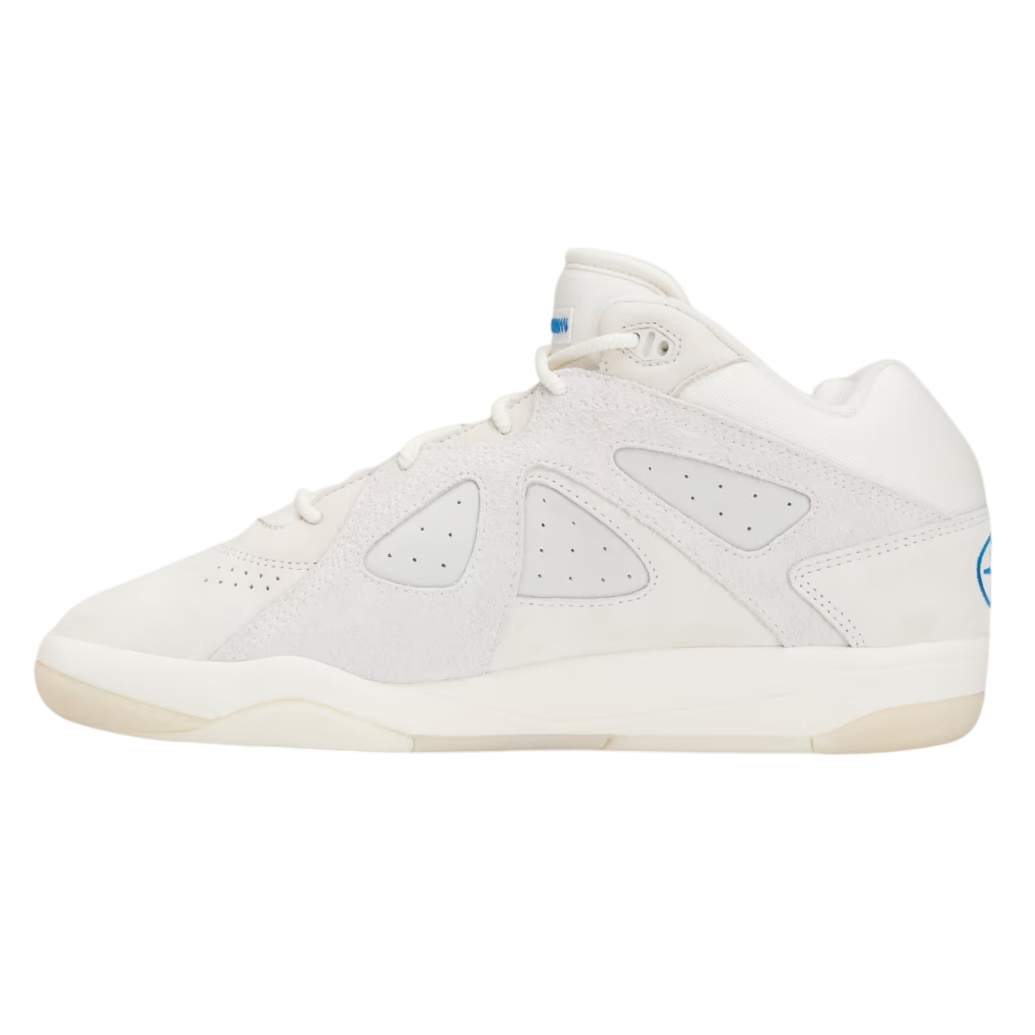 White sneaker with a brand logo on a white background