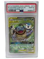 2019 Pokémon Sun & Moon Blastoise & Piplup GX 215/236 PSA 10 GEM MINT (Cosmic Eclipse Full Art) - Image 1