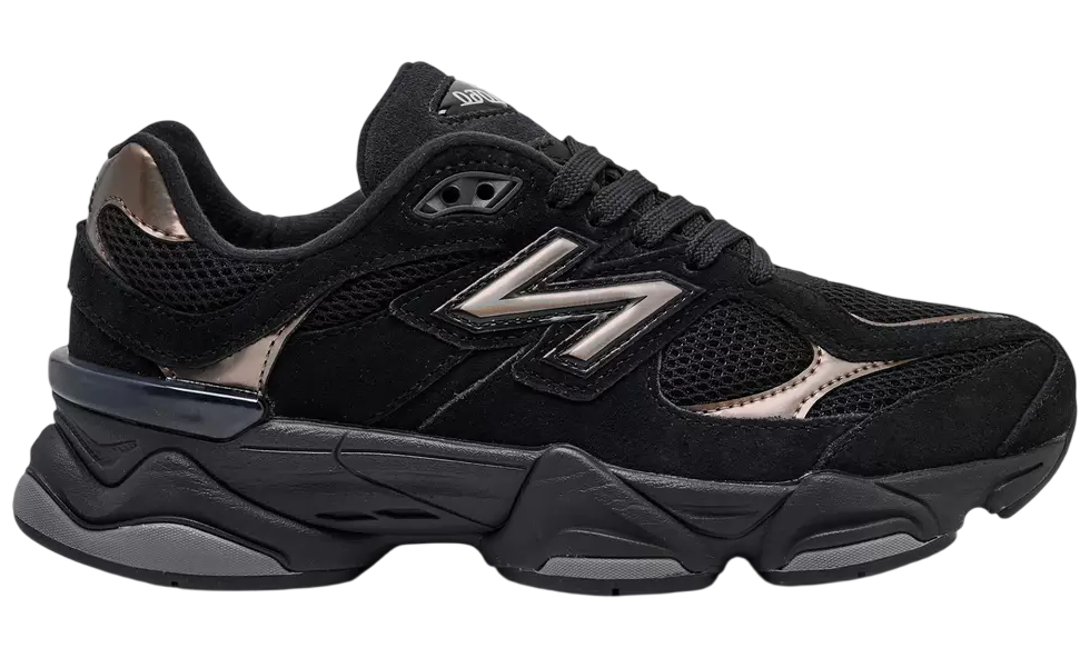 Black sneaker with New Balance logo on a white background