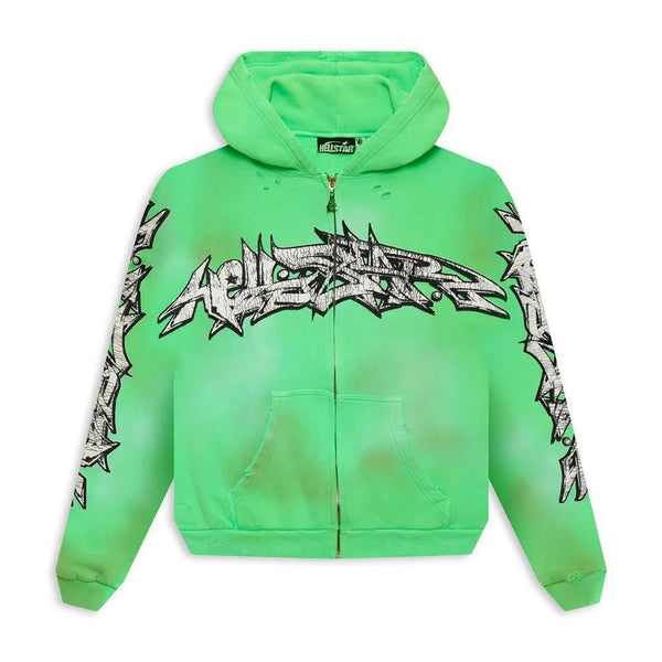 Hellstar Graffiti Zip-Up Hoodie Green