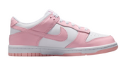 Pink and white sneaker with Nike logo on a white background