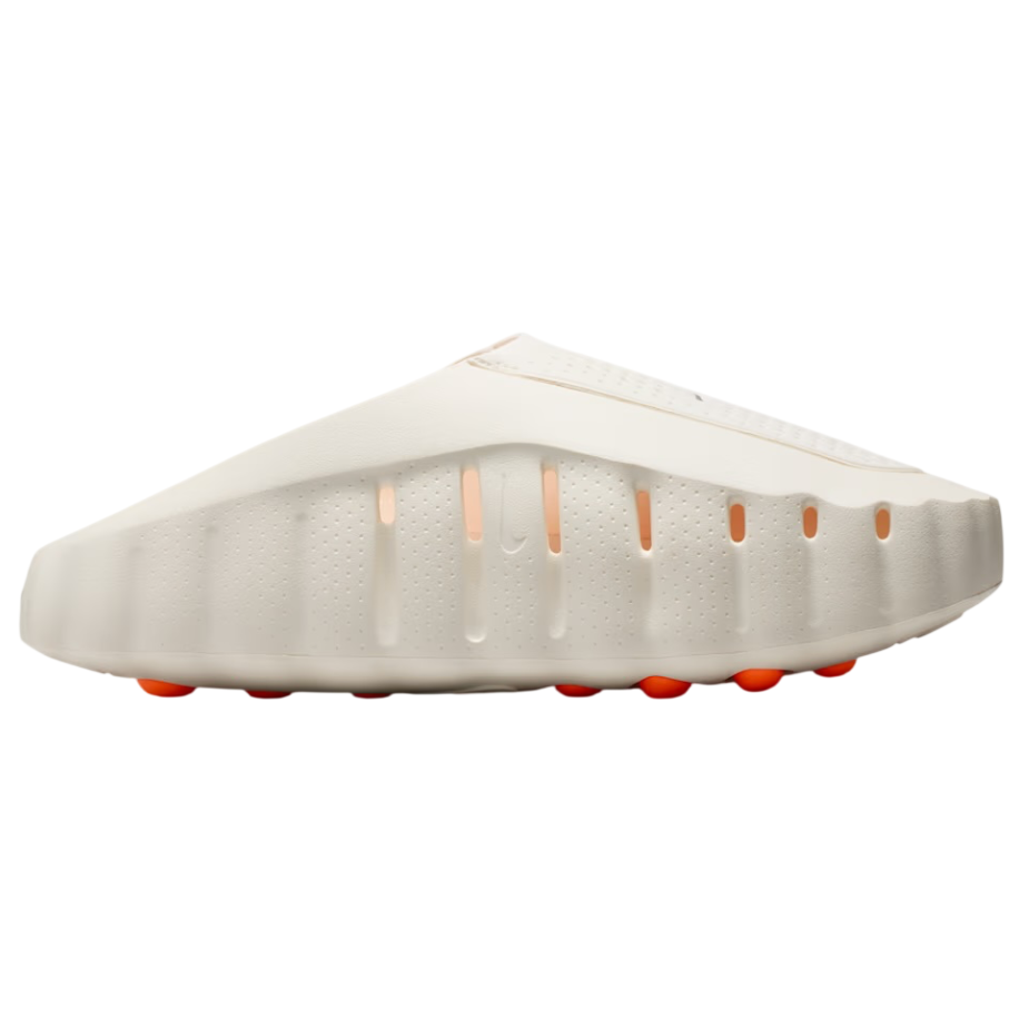 White outdoor umbrella with orange accents on a white background