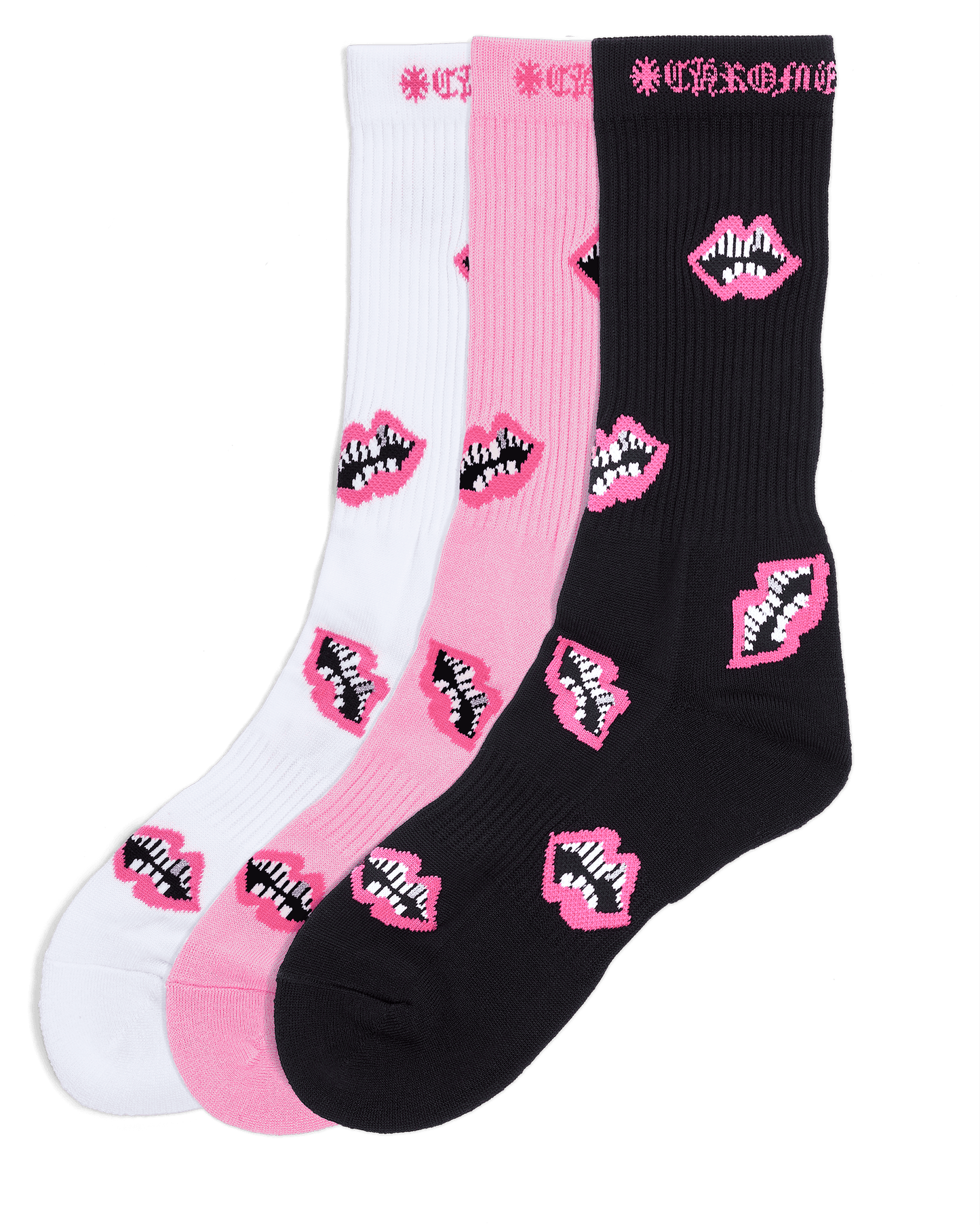 Chrome Hearts 3-Pack Chomper Socks Pink/ White/ Black