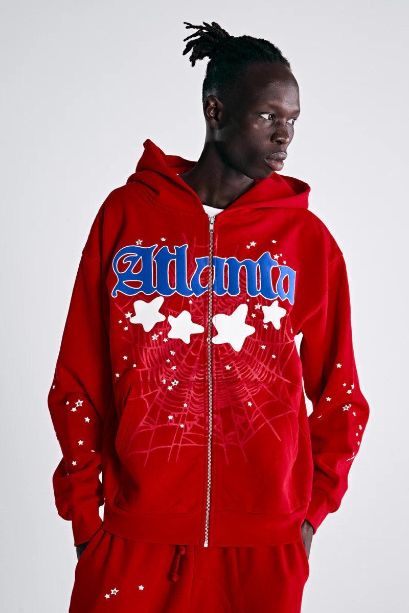 Sp5der Atlanta Zip Up Hoodie Red