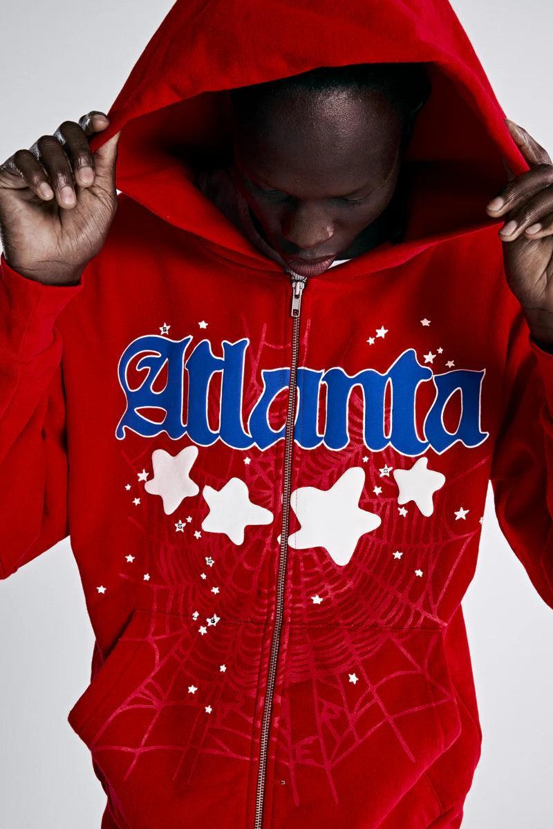 Sp5der Atlanta Zip Up Hoodie Red