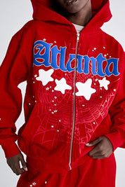 Sp5der Atlanta Zip Up Hoodie Red