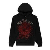 Sp5der Rhinestone OG Web v2 Hoodie Black & Red