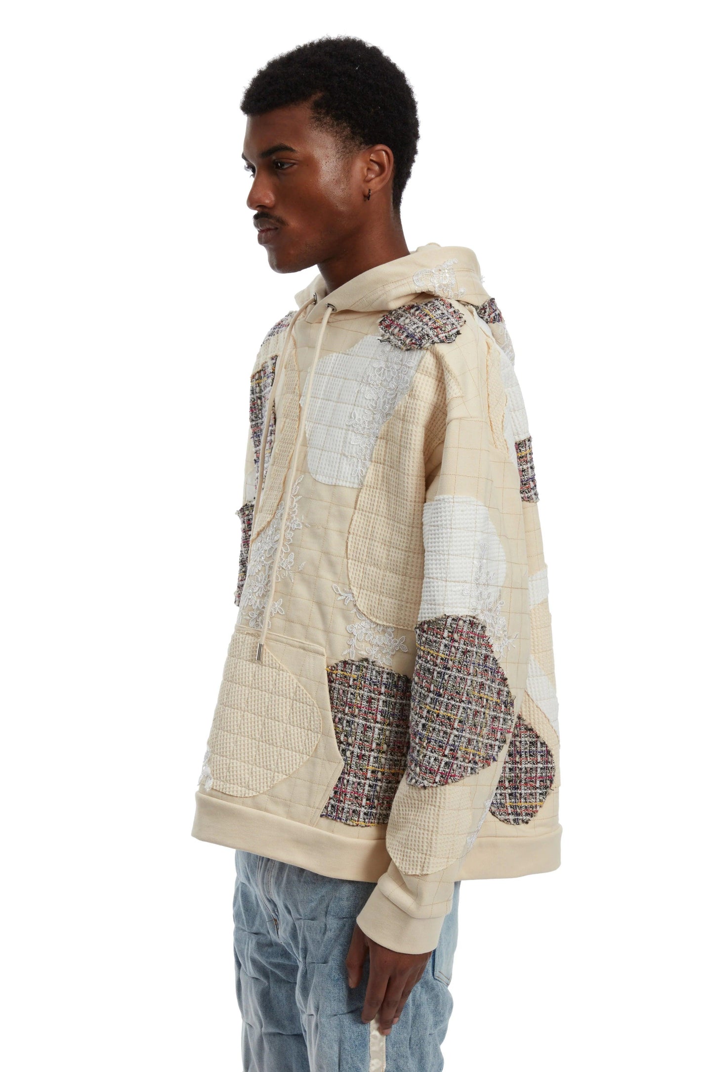 Who Decides War Tweed Patchwork Hooded Sweatshirt