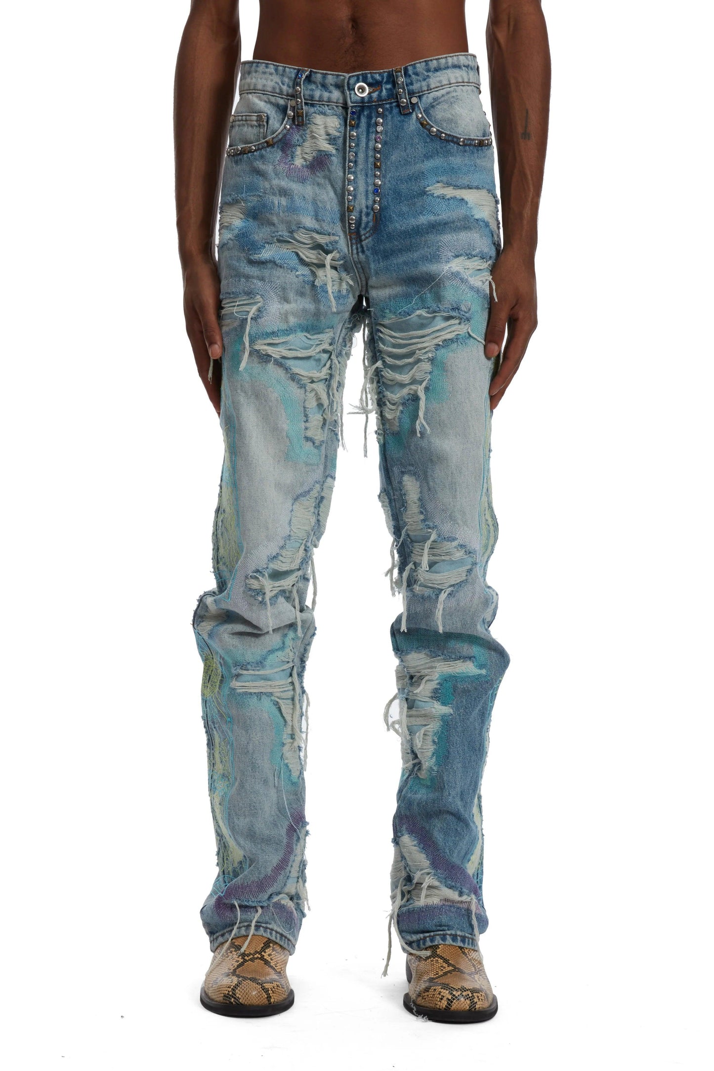 Who Decides War Multicolor Stud Distressed Denim Jeans